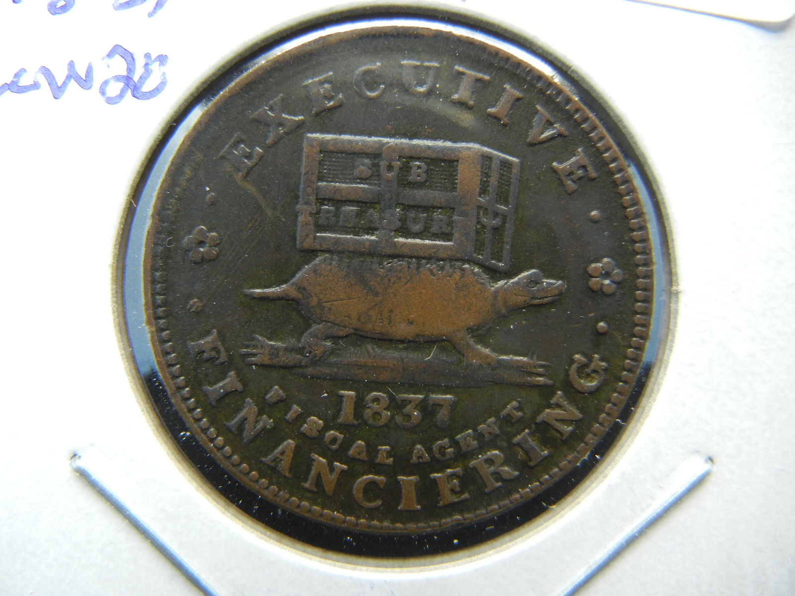 1837 Hard Times Token.  Low 20 (Turtle).  Very Fine. (1 of 3)