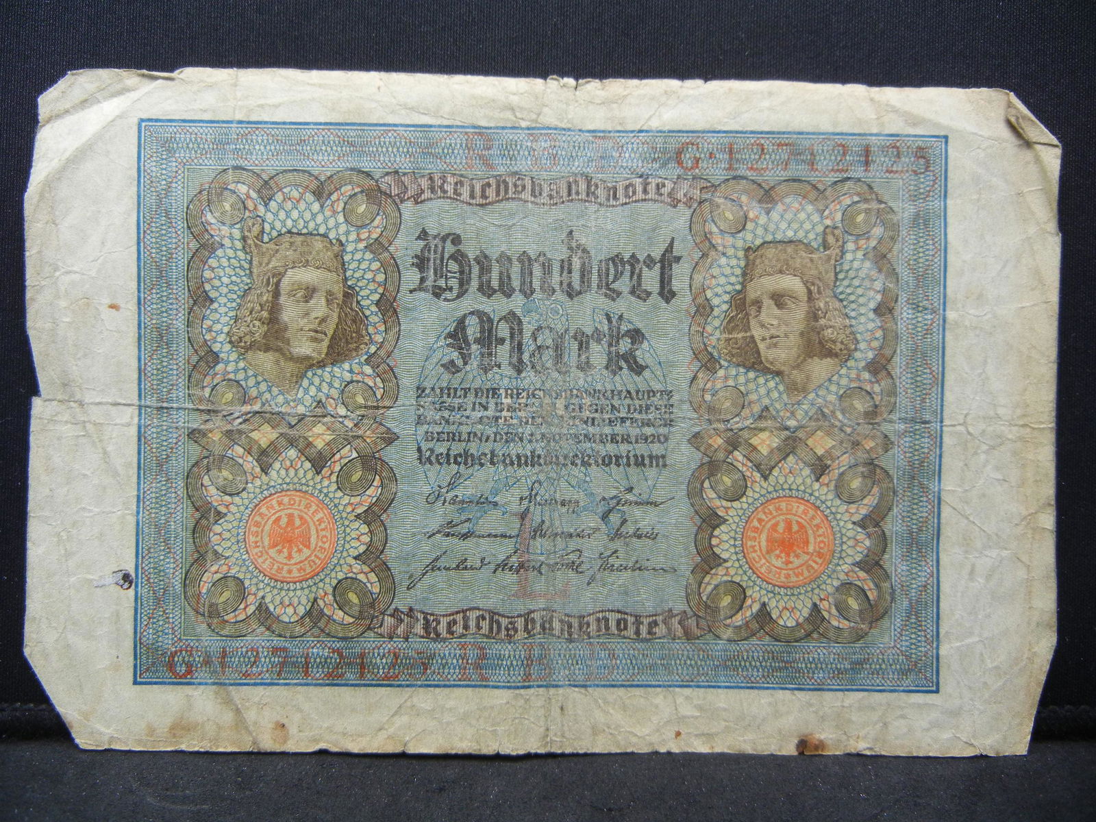 1920 G German One Hundred Mark Note (1 of 3)