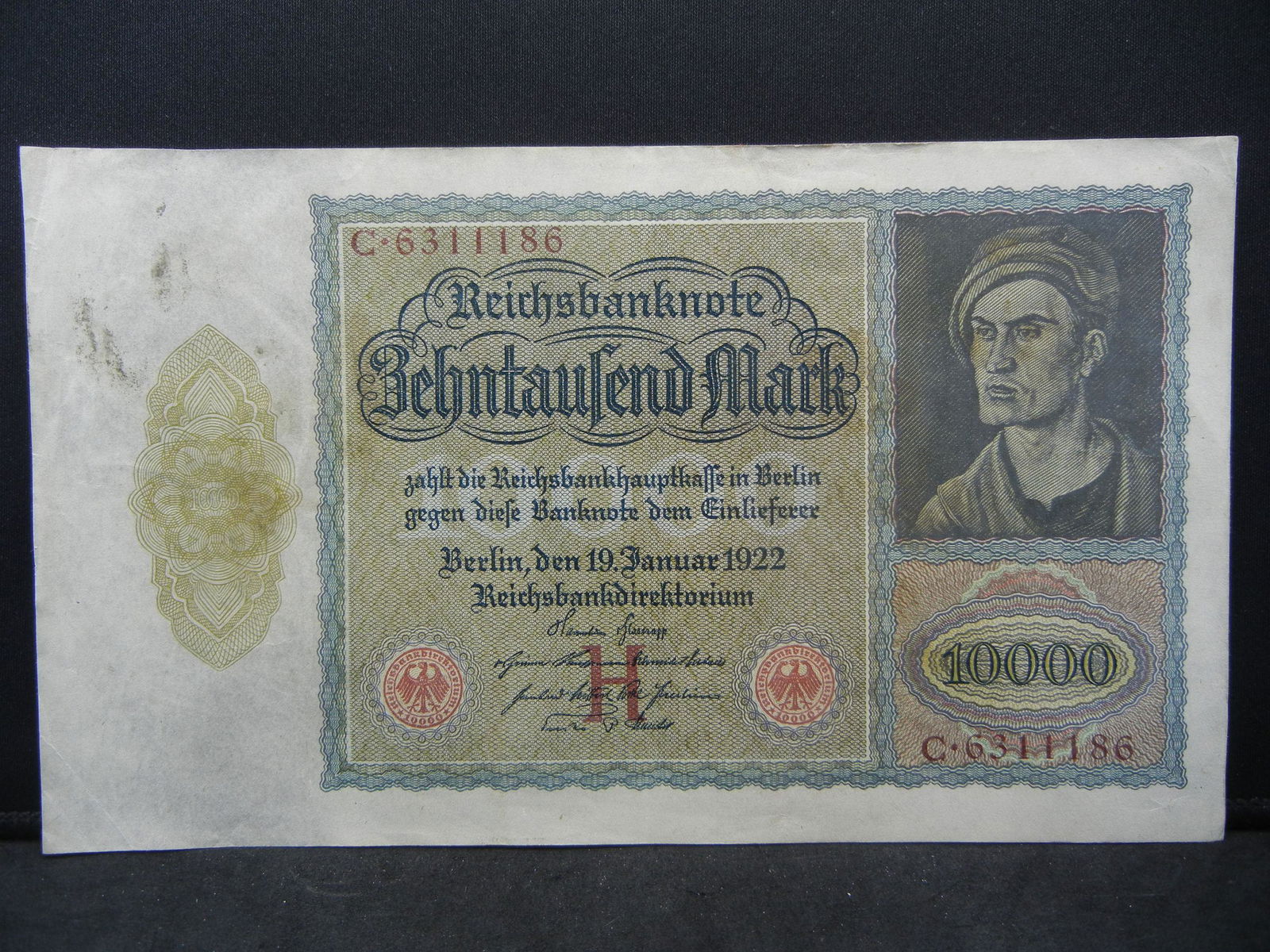 1922 German Ten Thousand Mark Reichsbanknote (1 of 3)