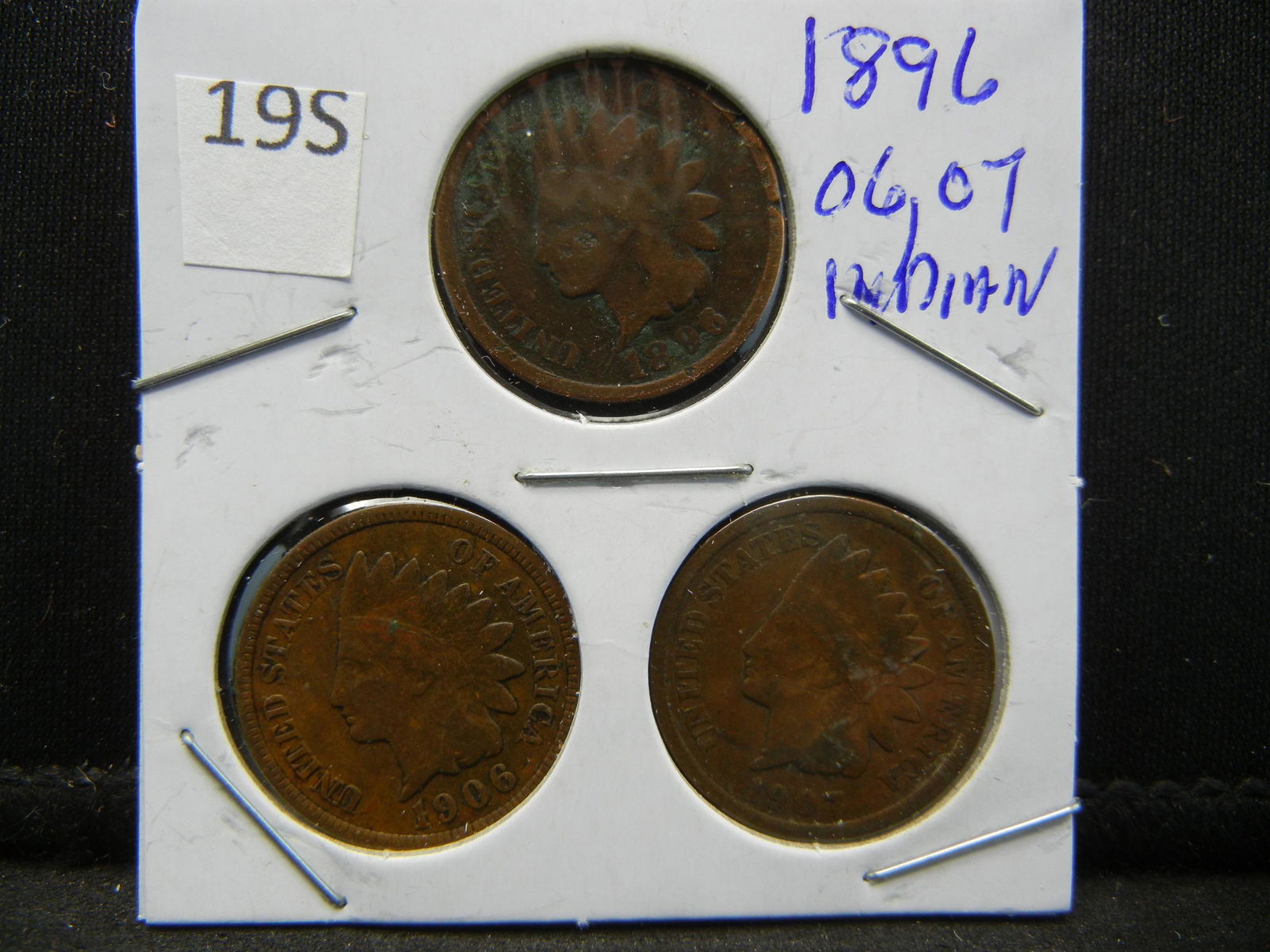 (3) Indian Head Cents, 1896, 1906, 1907 (1 of 2)