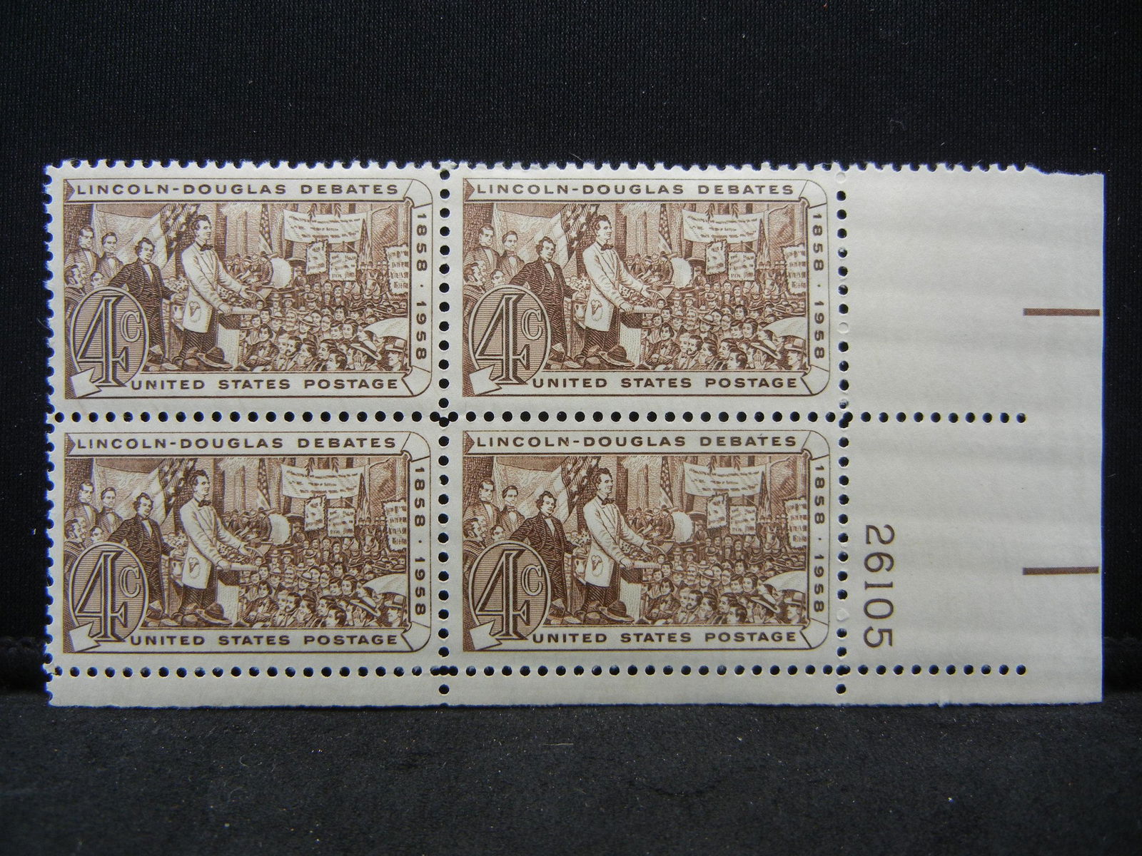1958 Lincoln/ Douglas Debates Plate Block Unused Stamps (1 of 2)