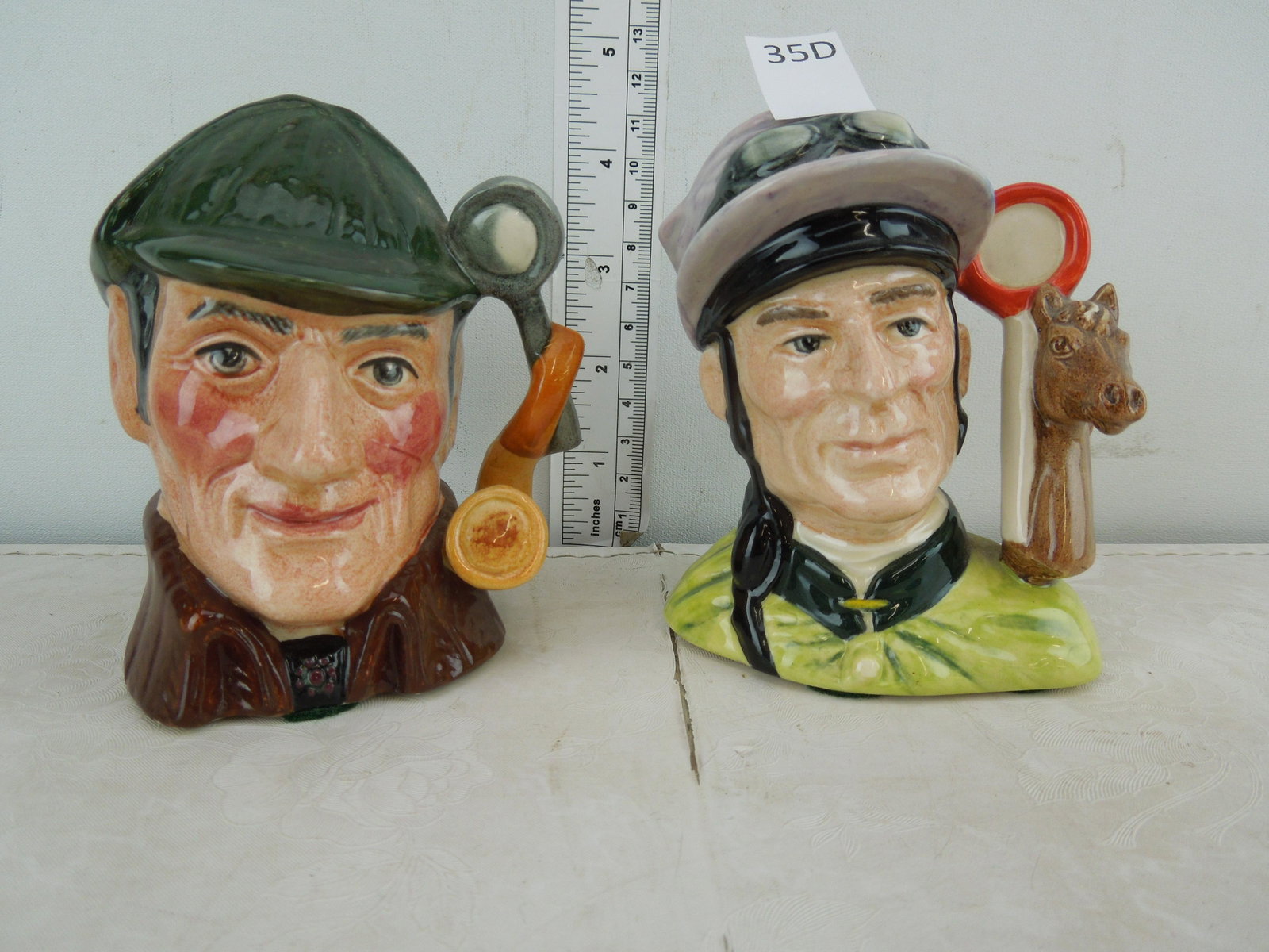Royal Doulton The Sleuth and The Jockey Toby Mugs 4.25: Royal Doulton The Sleuth and The Jockey Toby Mugs 4.25 inch and 4.25 inch