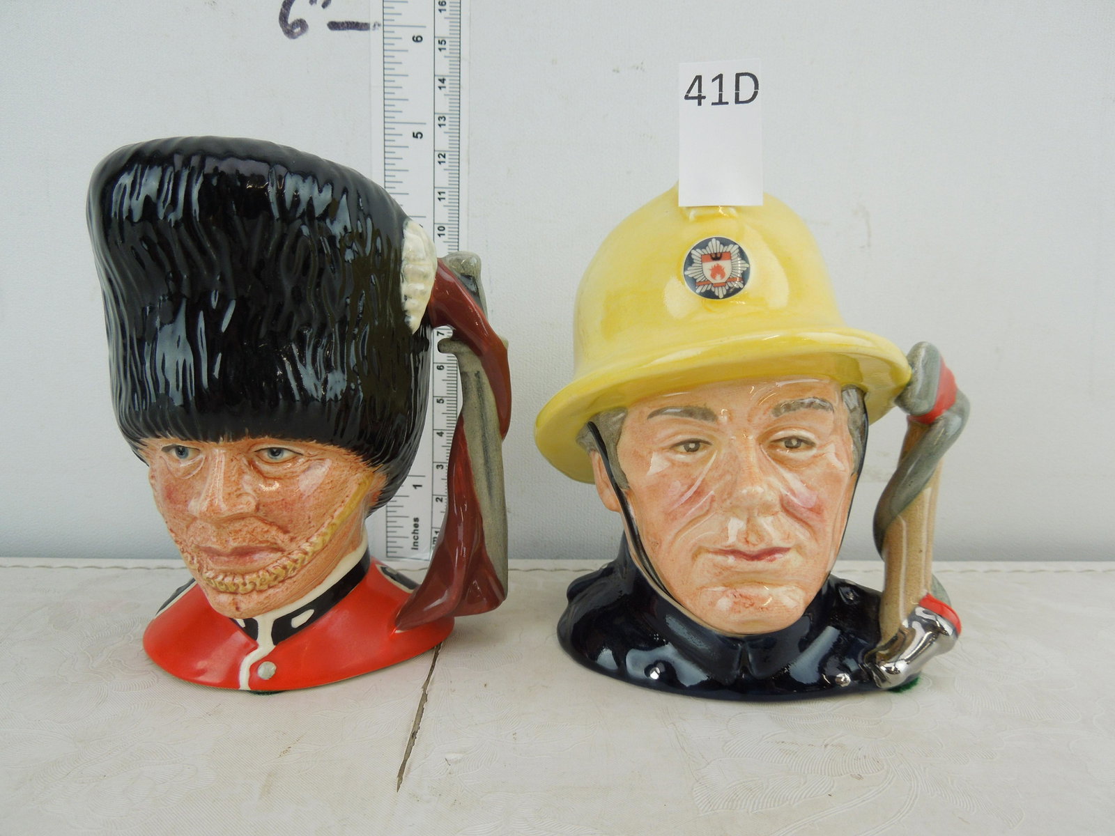 Royal Doulton The Guardsman and The Fireman Toby Mugs: Royal Doulton The Guardsman and The Fireman Toby Mugs 4 inch