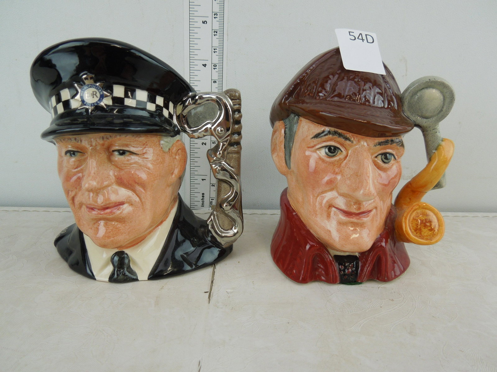 Royal Doulton The Police Man and The Sleuth Toby Mugs 4: Royal Doulton The Police Man and The Sleuth Toby Mugs 4 inch and 4.5 inch