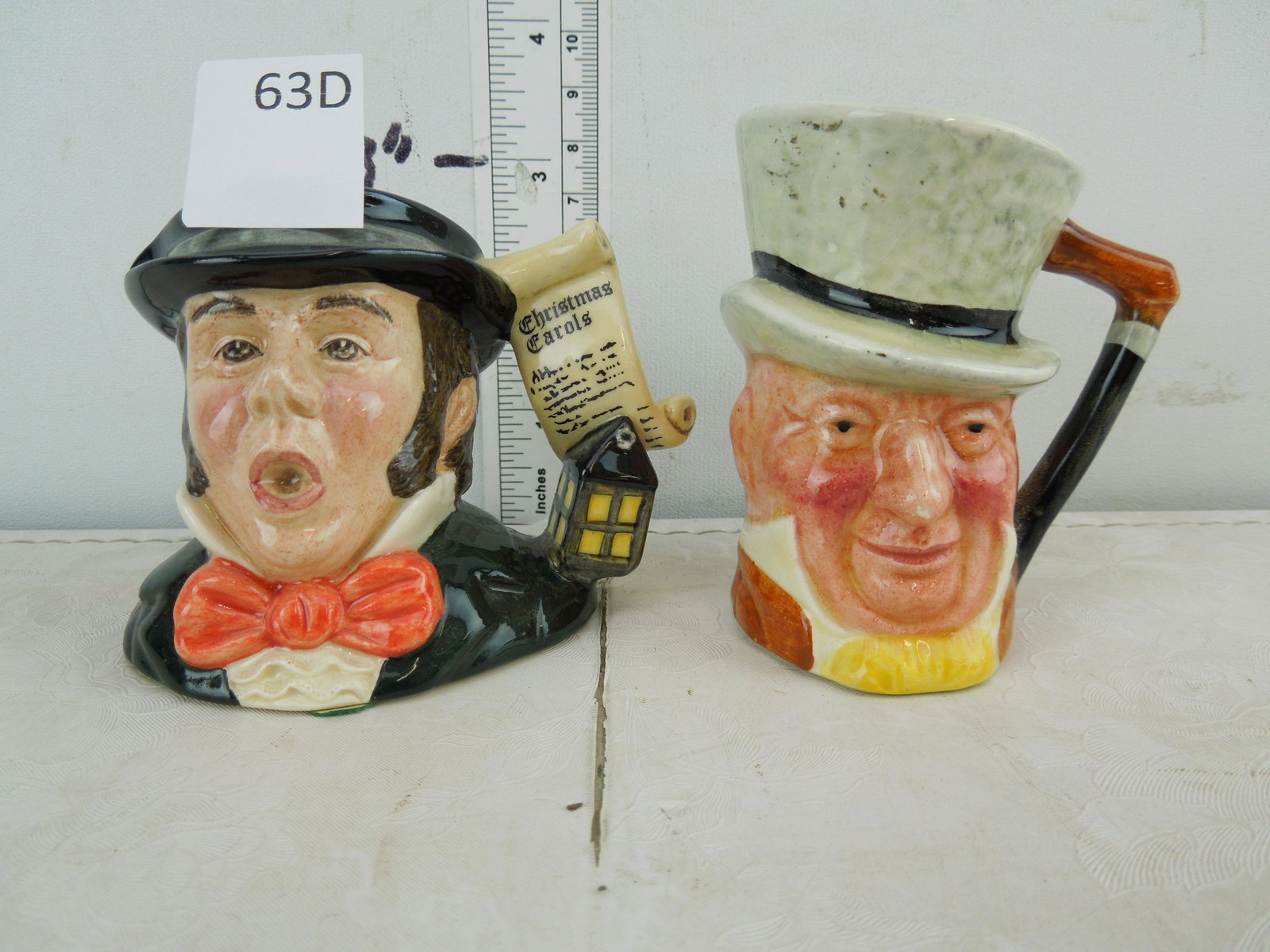 Royal Doulton The Caroler and Mica Uber Toby Mugs both: Royal Doulton The Caroler and Mica Uber Toby Mugs both 3 inches