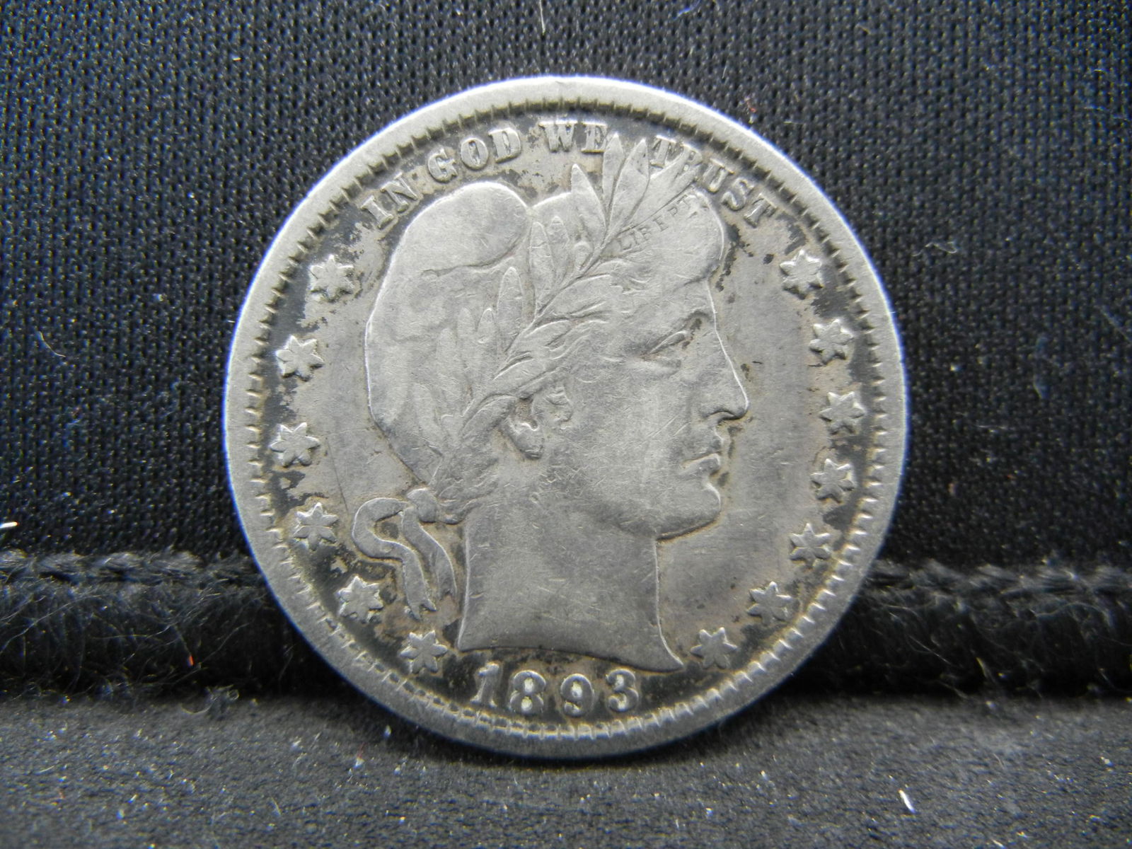 1893-O Barber Quarter, Bold "LIBERTY", Original VF. (1 of 2)