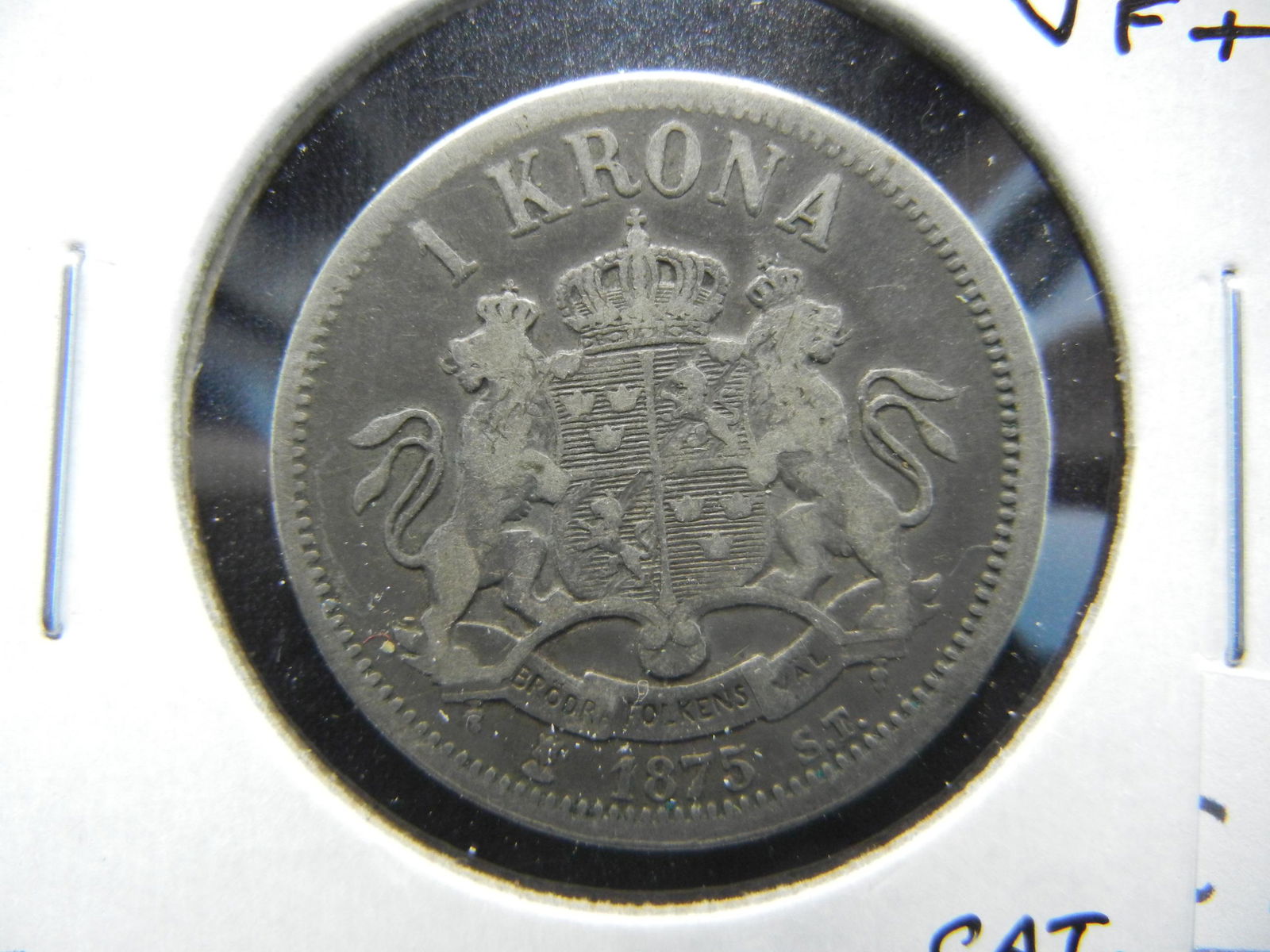 1875 Sweden 1 Krona. VF+. Scarce Date. (1 of 3)
