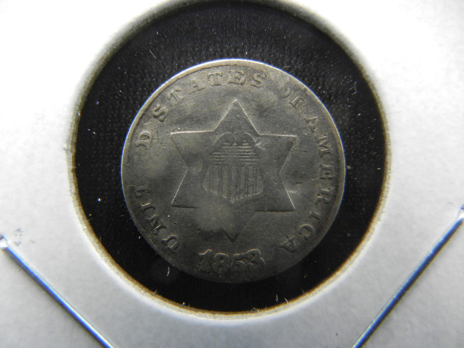 1853 3c Silver. Fine Details. Demaged. (1 of 3)