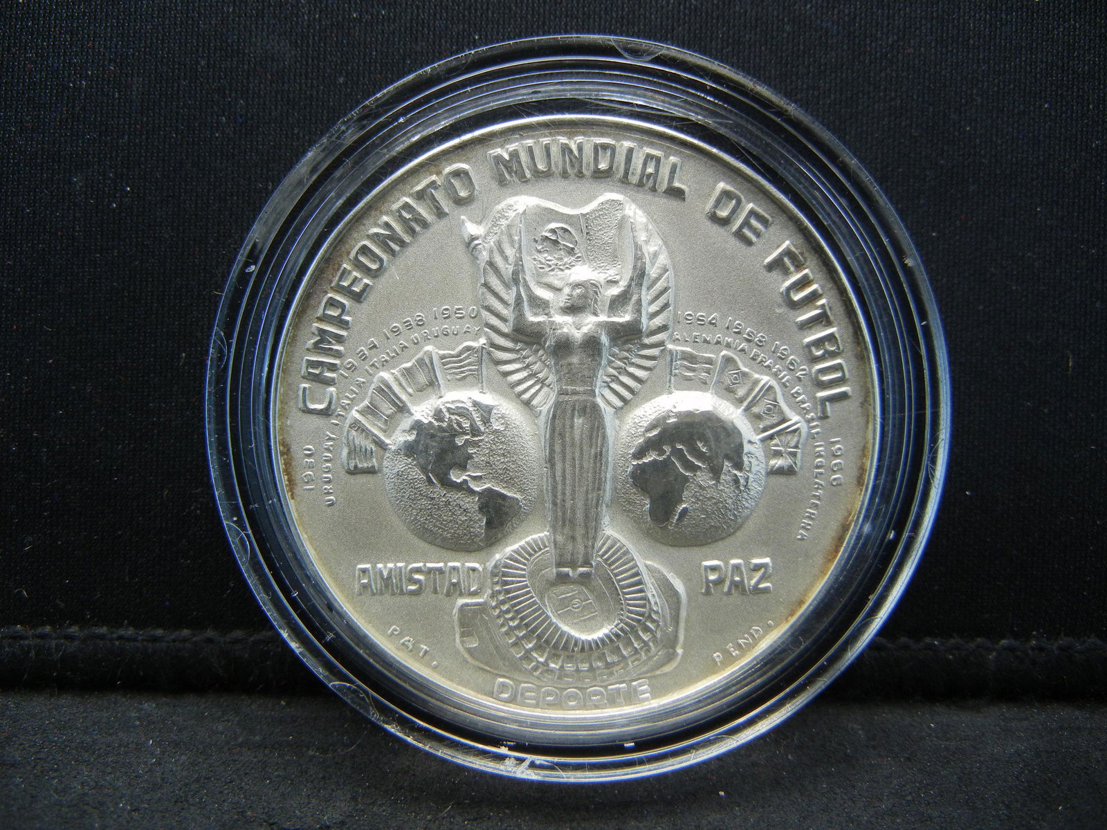 1970 Ultra High Relief 2 ounce SILVER Futbol Mexico (1 of 2)