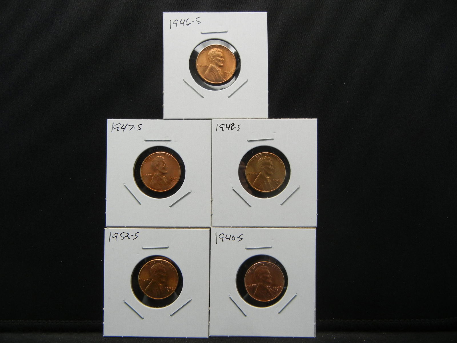 5 Gem BU "S" Mint Lincoln Cent 1940-S, 1946-S, 1947-S, (1 of 7)