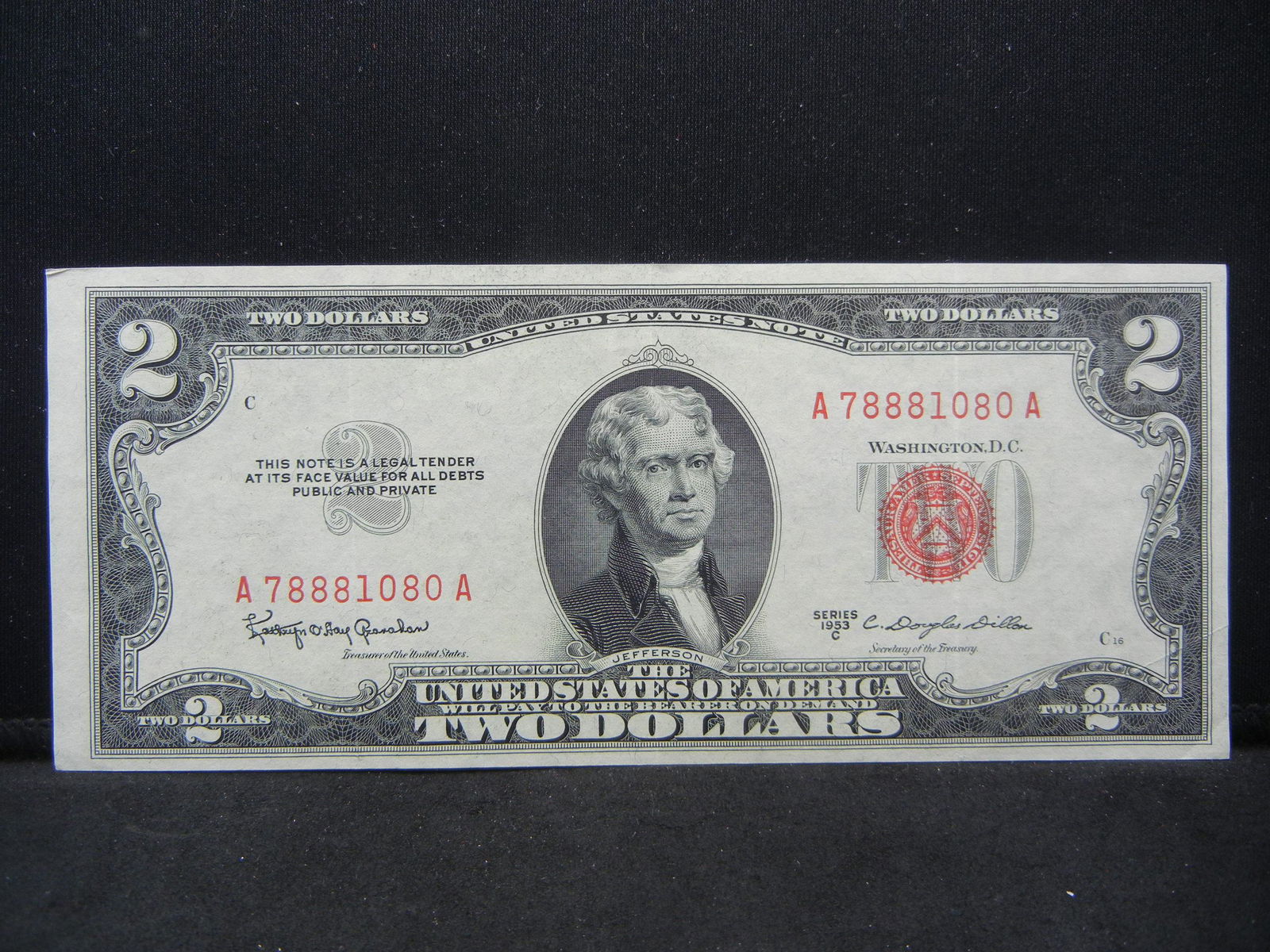 1953 C Red Seal $2.00 Note Nice (1 of 3)