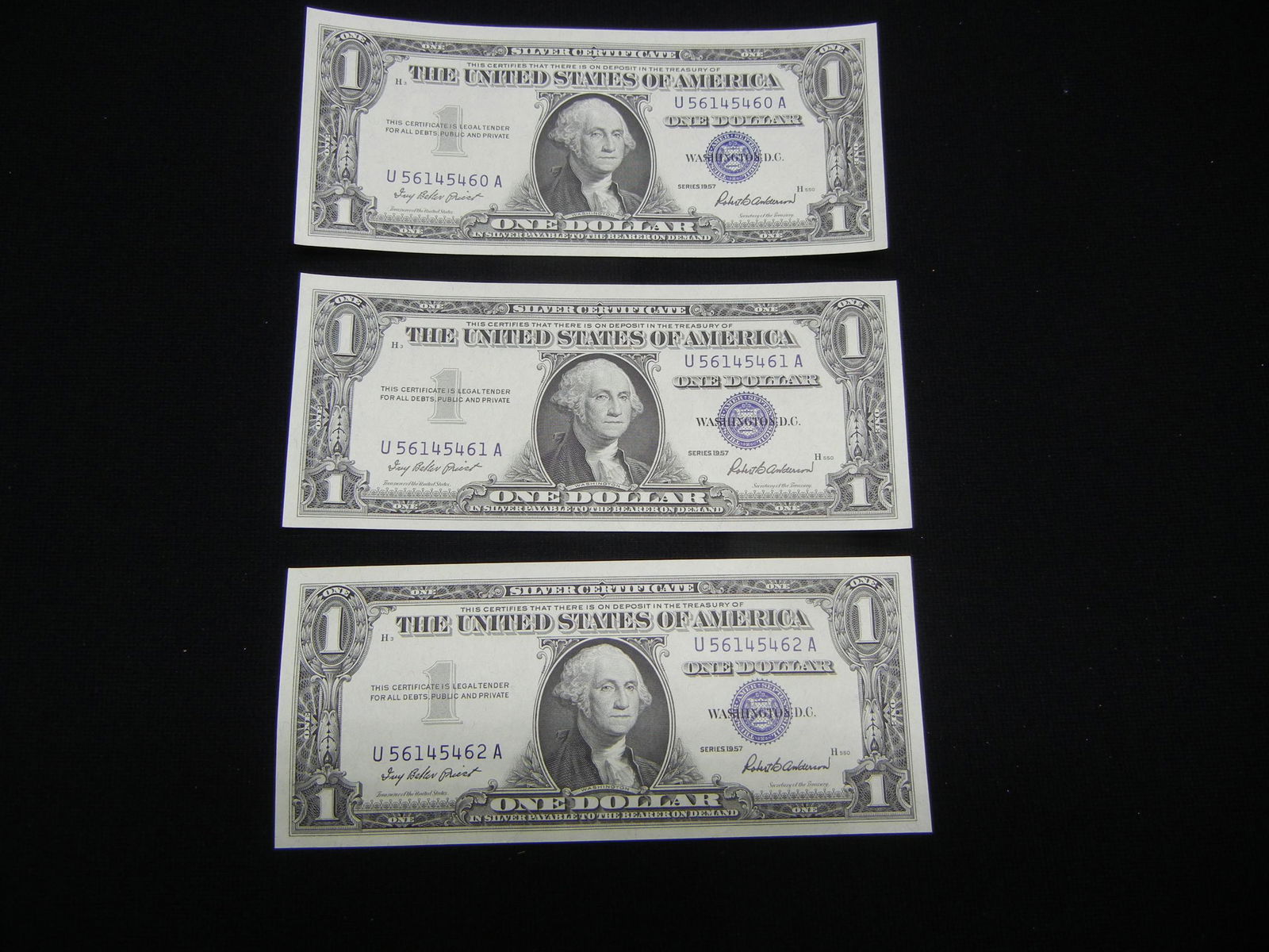 (3) 1957 $1.00 Silver Certificate Consecutive Serial (1 of 5)