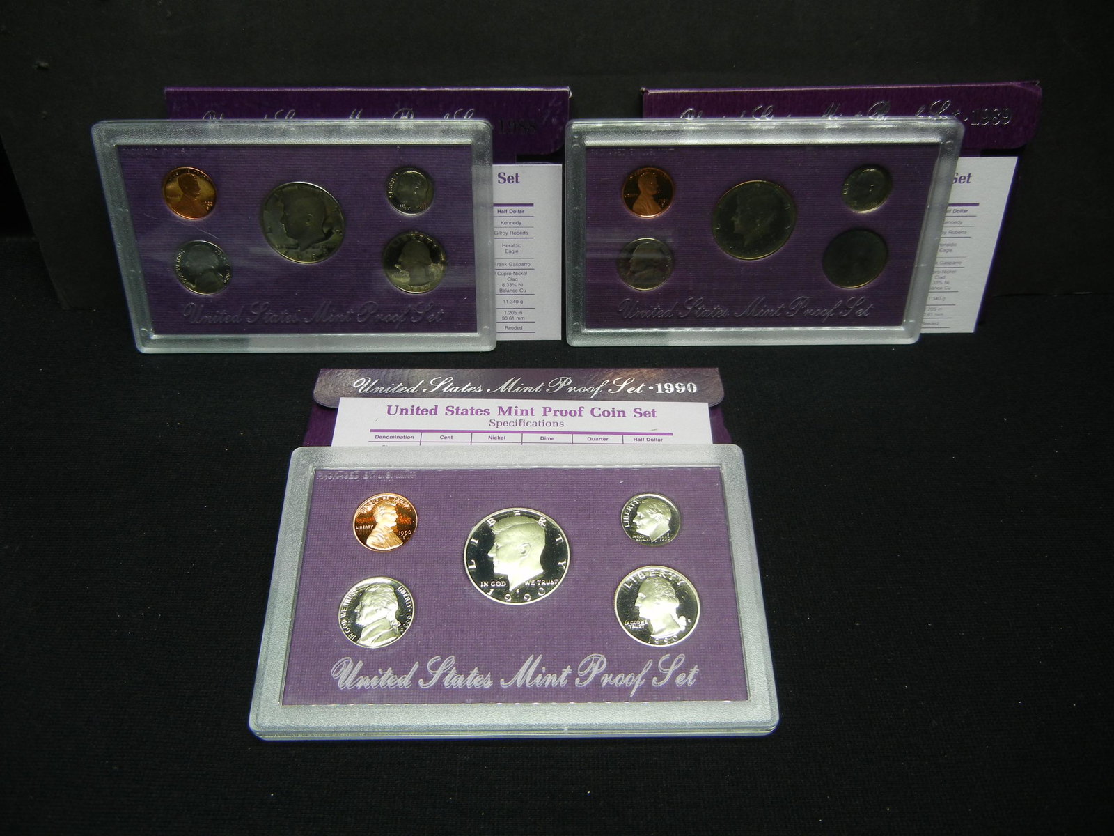 1988, 1989, 1990 United States Proof Clad Sets w/: 1988, 1989, 1990 United States Proof Clad Sets w/ Original Packaging