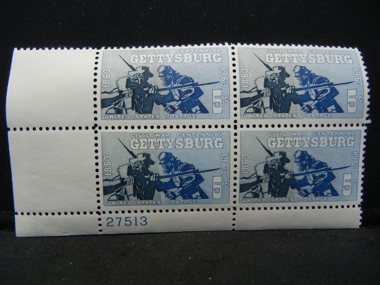 1963 Gettysburg Five Cent Vintage Unused Plate Block US (1 of 2)