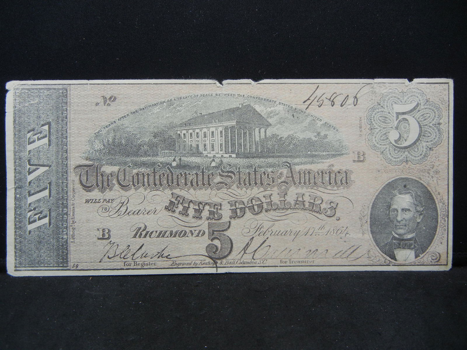 1864 Confederate Five Dollar Bill (1 of 3)