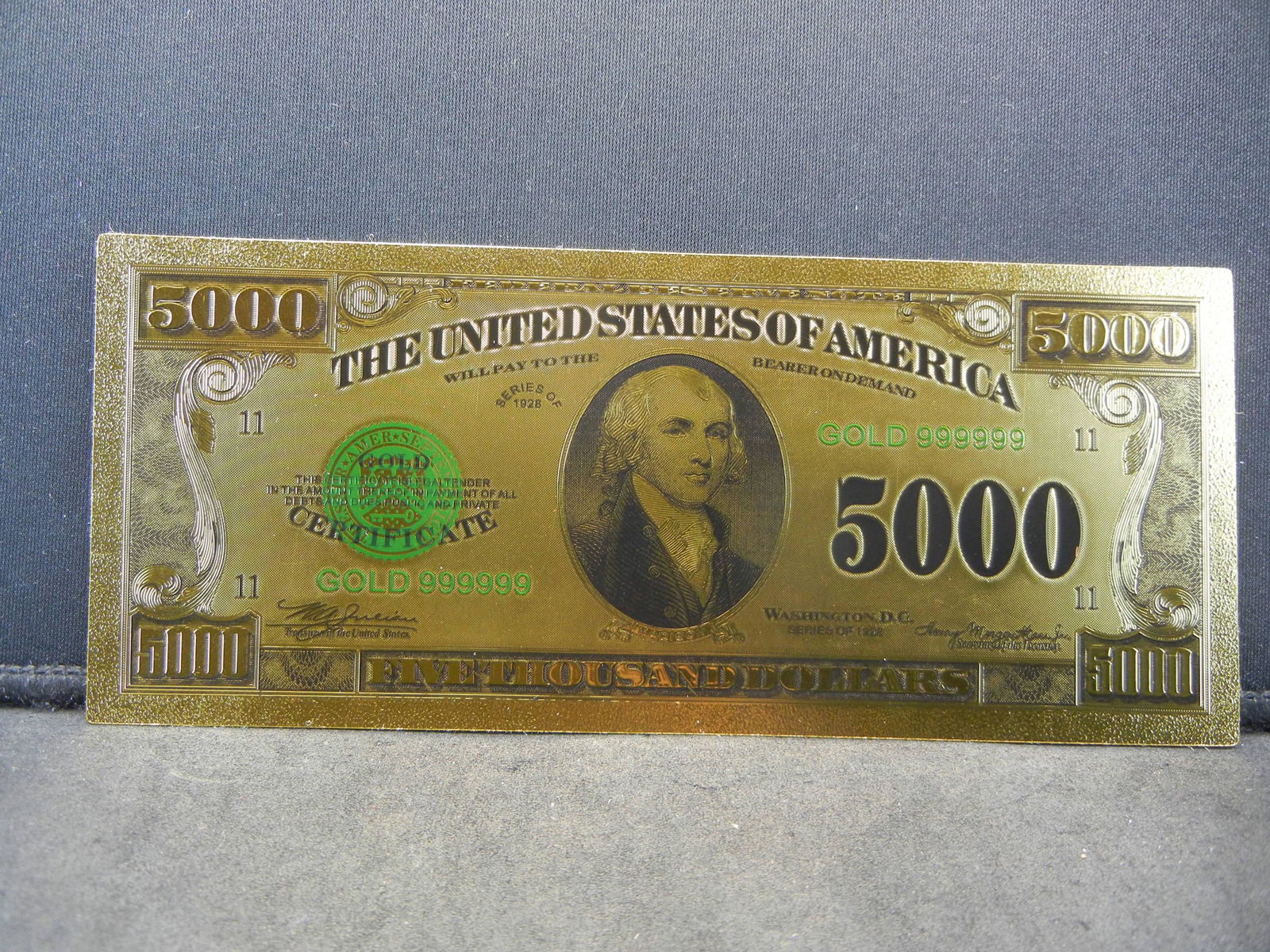 Series of 1928 $5,000 Gold Certificate 24K Gold Foil (1 of 2)