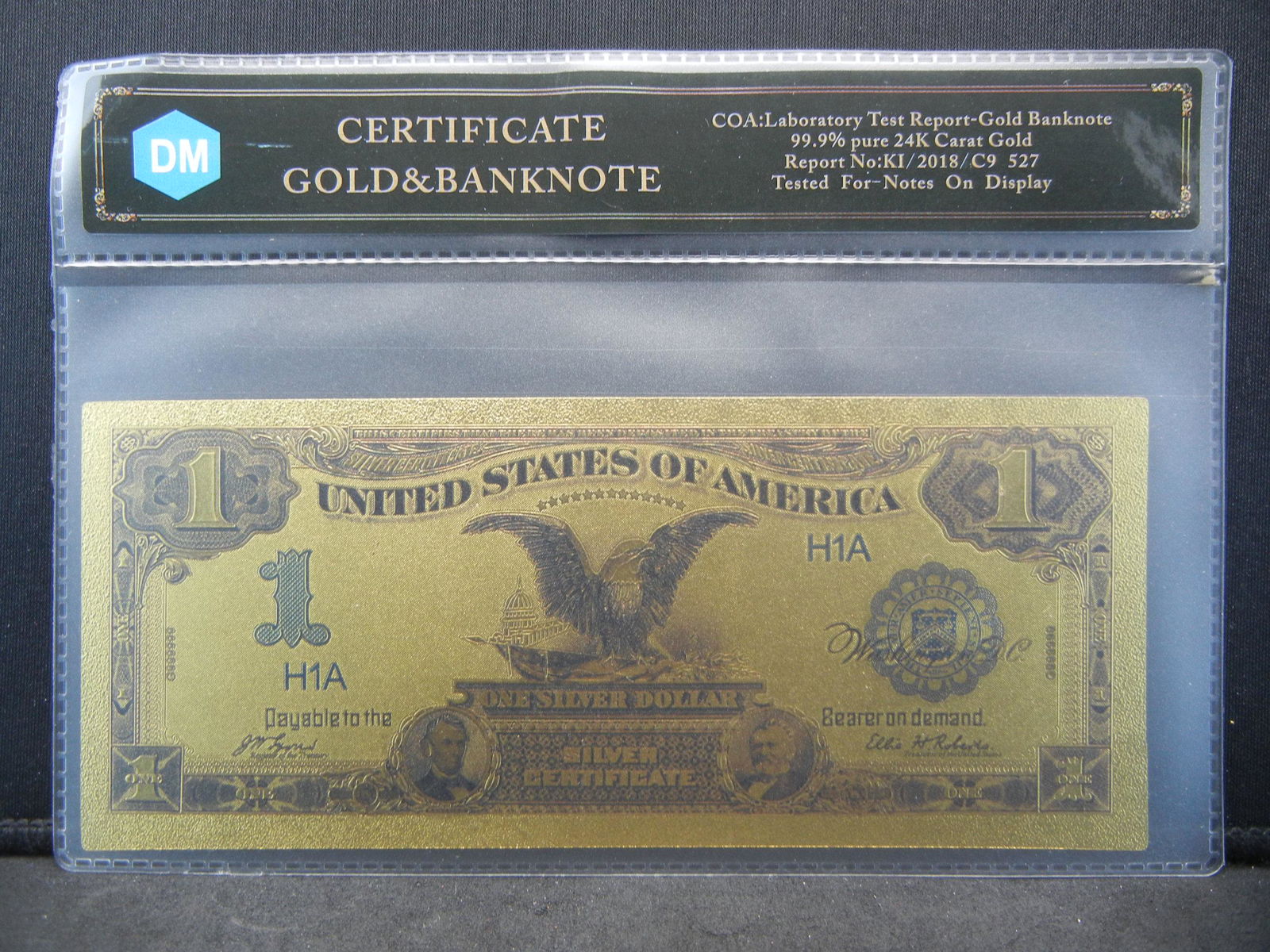 1899 US 99.9% 24k Gold One Dollar Banknote With COA NOT (1 of 3)