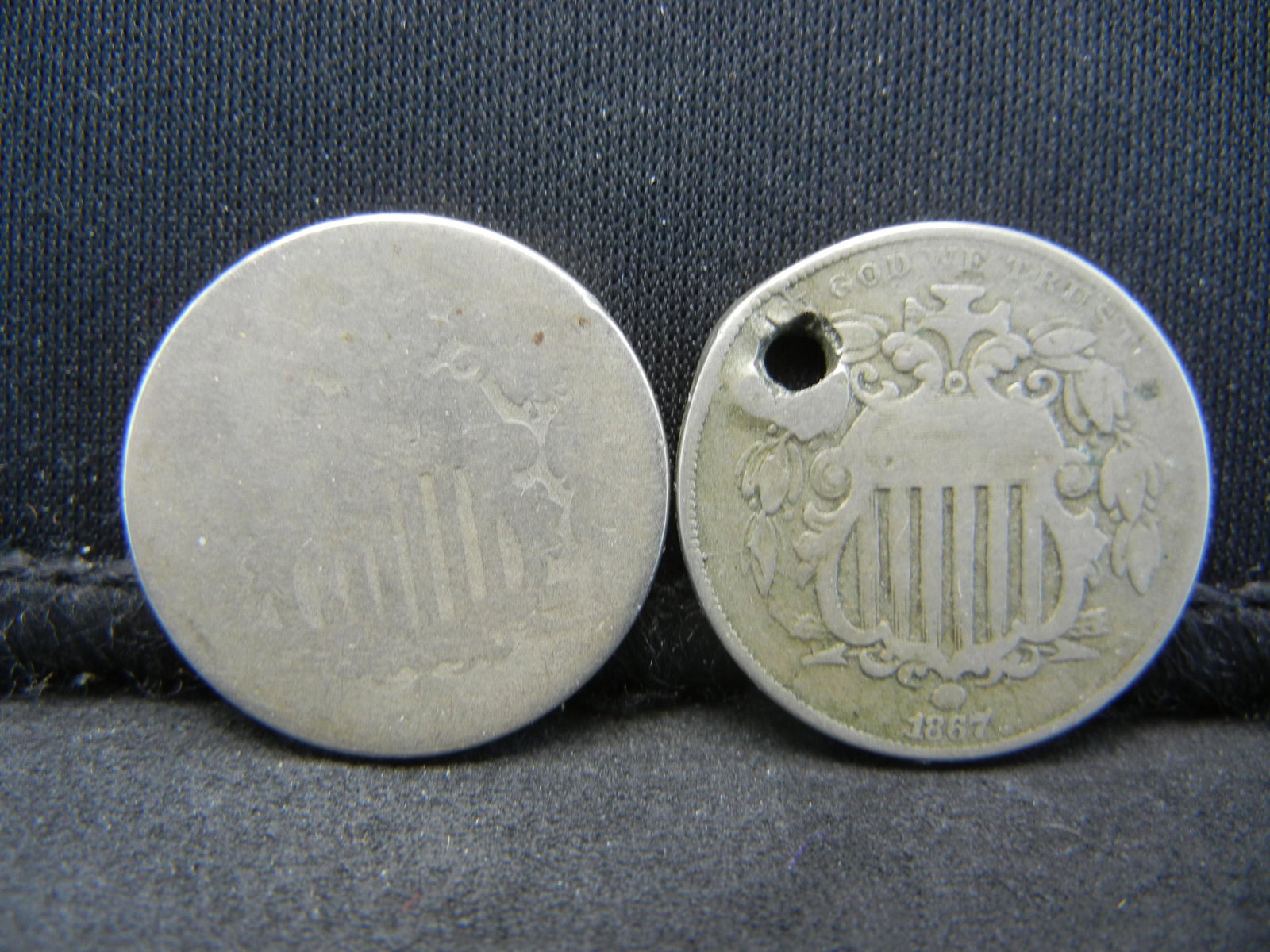 1867 Holed, and No date Shield Nickels (1 of 2)