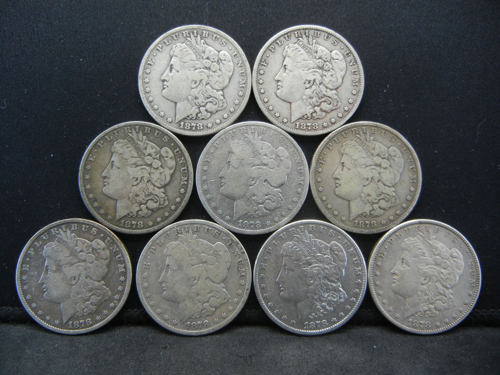 (9) 1878S Morgan Dollars Various Grades Better Date (1 of 3)