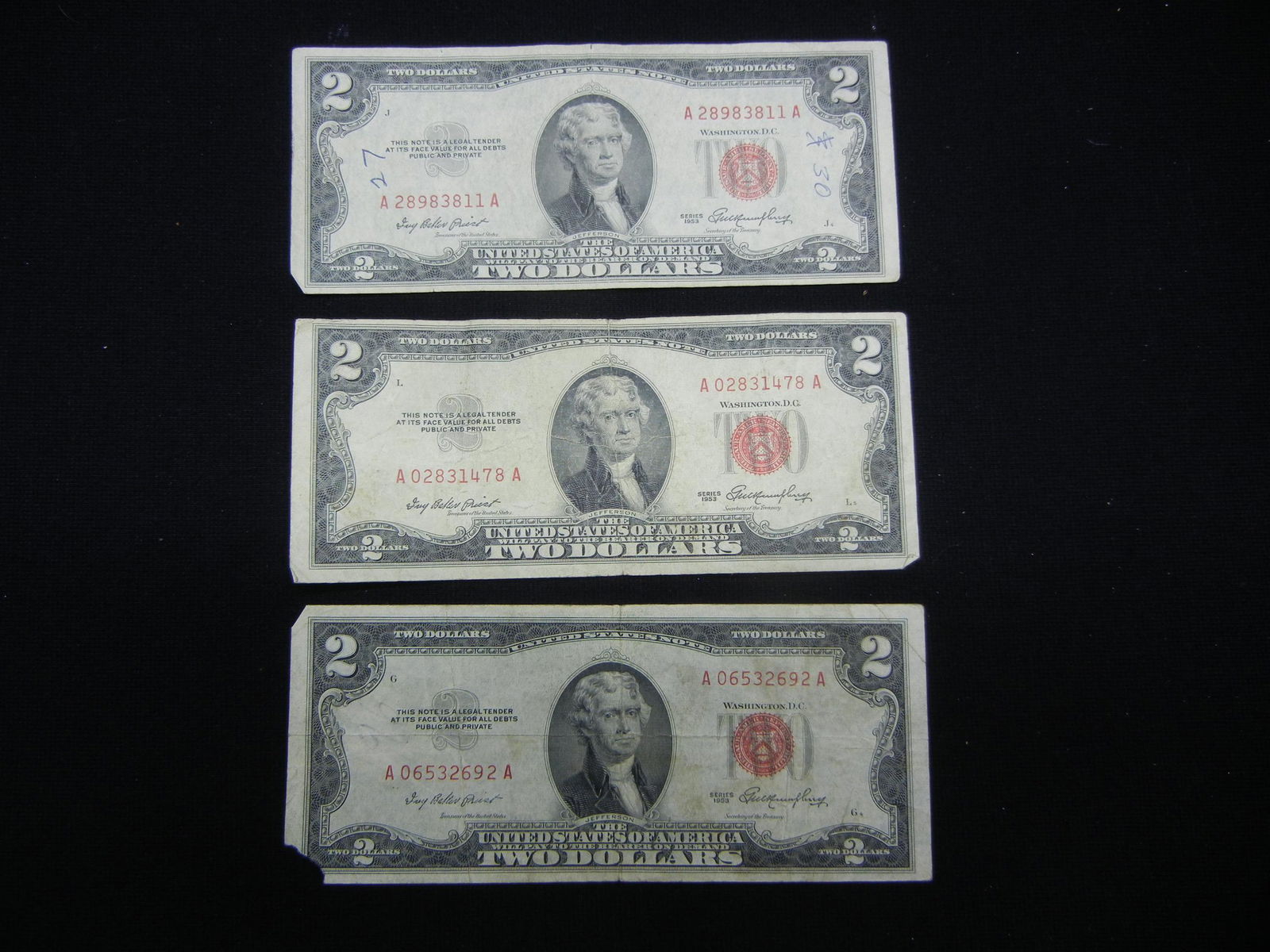 (3) 1953 $2 Red Seal Notes (1 of 5)