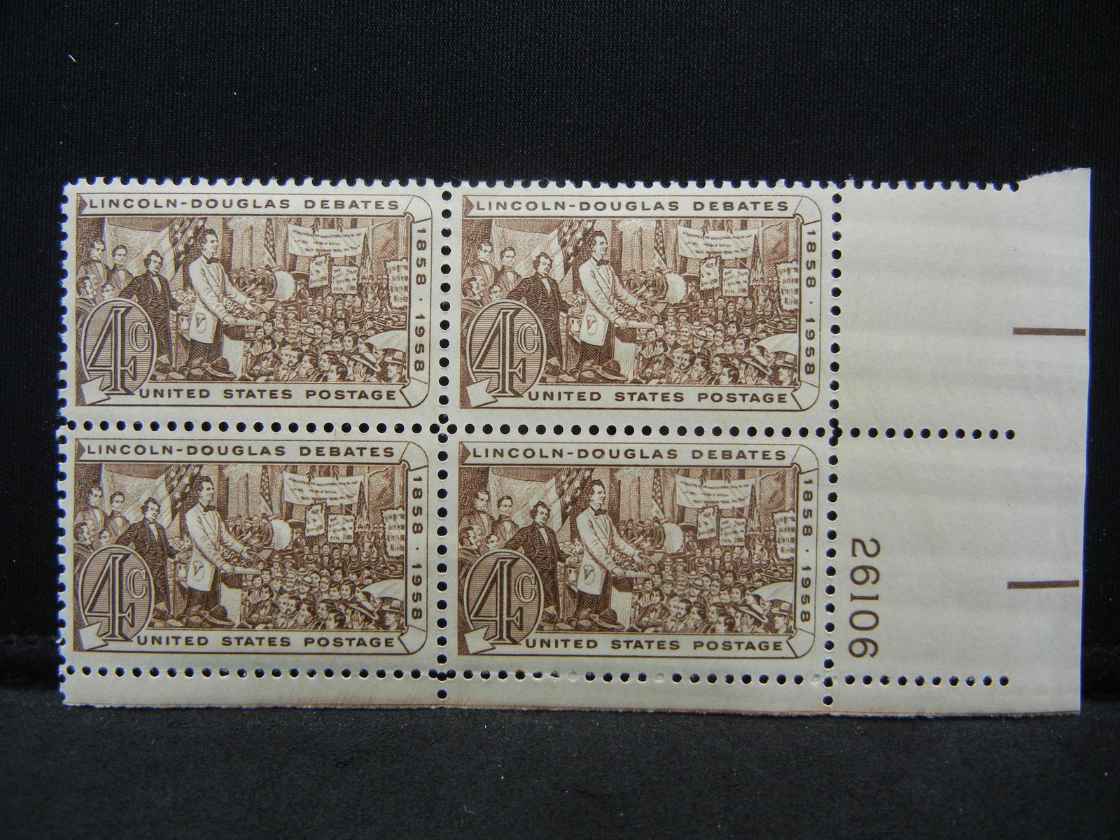 Vintage 1958 Lincoln Douglas Debate Plate Block Unused (1 of 2)
