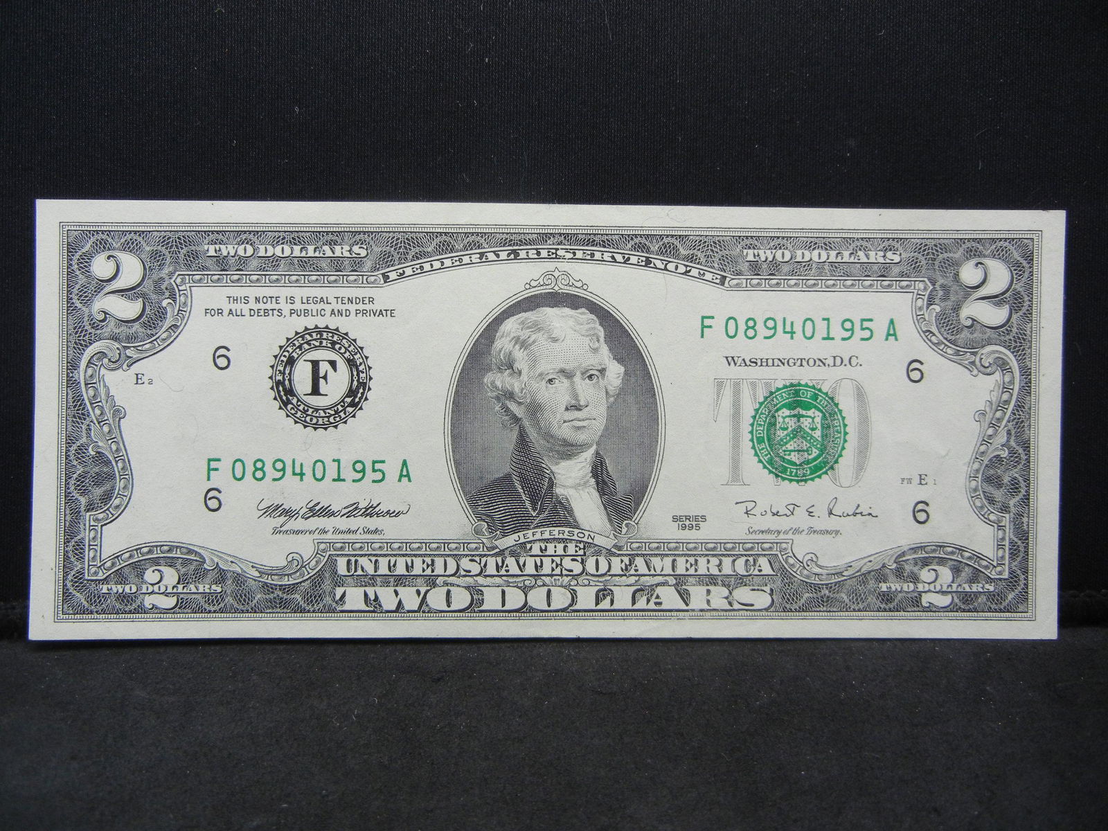 1995 Crisp Unc Two Dollar Federal Reserve Note (1 of 3)