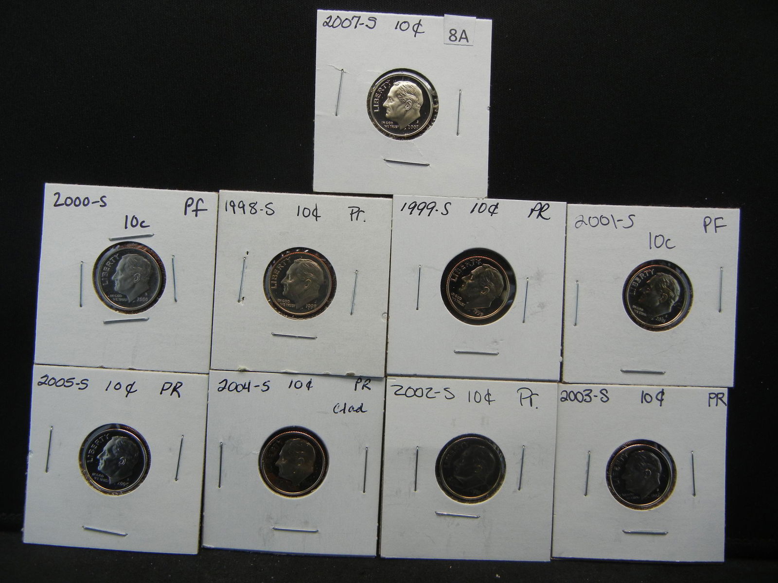 (9) Proof Roosevelt Dime  1998-S thru 2005-S, and (1 of 7)