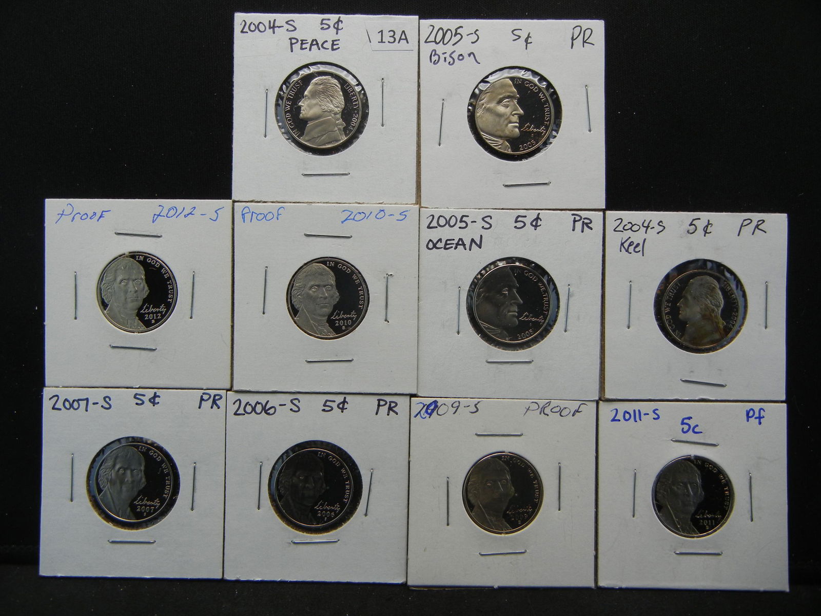 (10) Proof Jefferson Nickel  2--2004-S, 2--2005-S, (1 of 7)