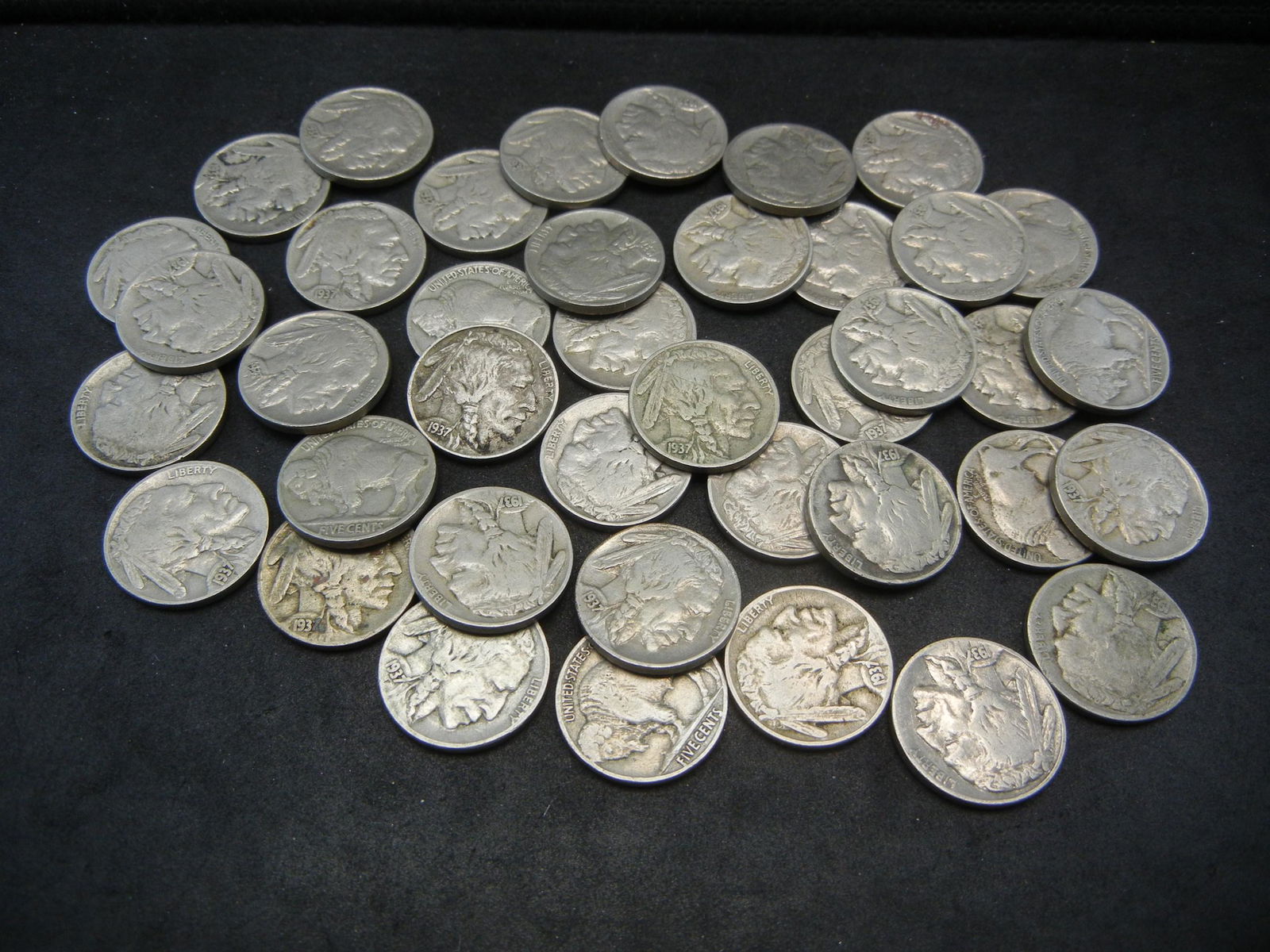 Roll of 40 1937 Full Date Buffalo Nickels. (1 of 3)