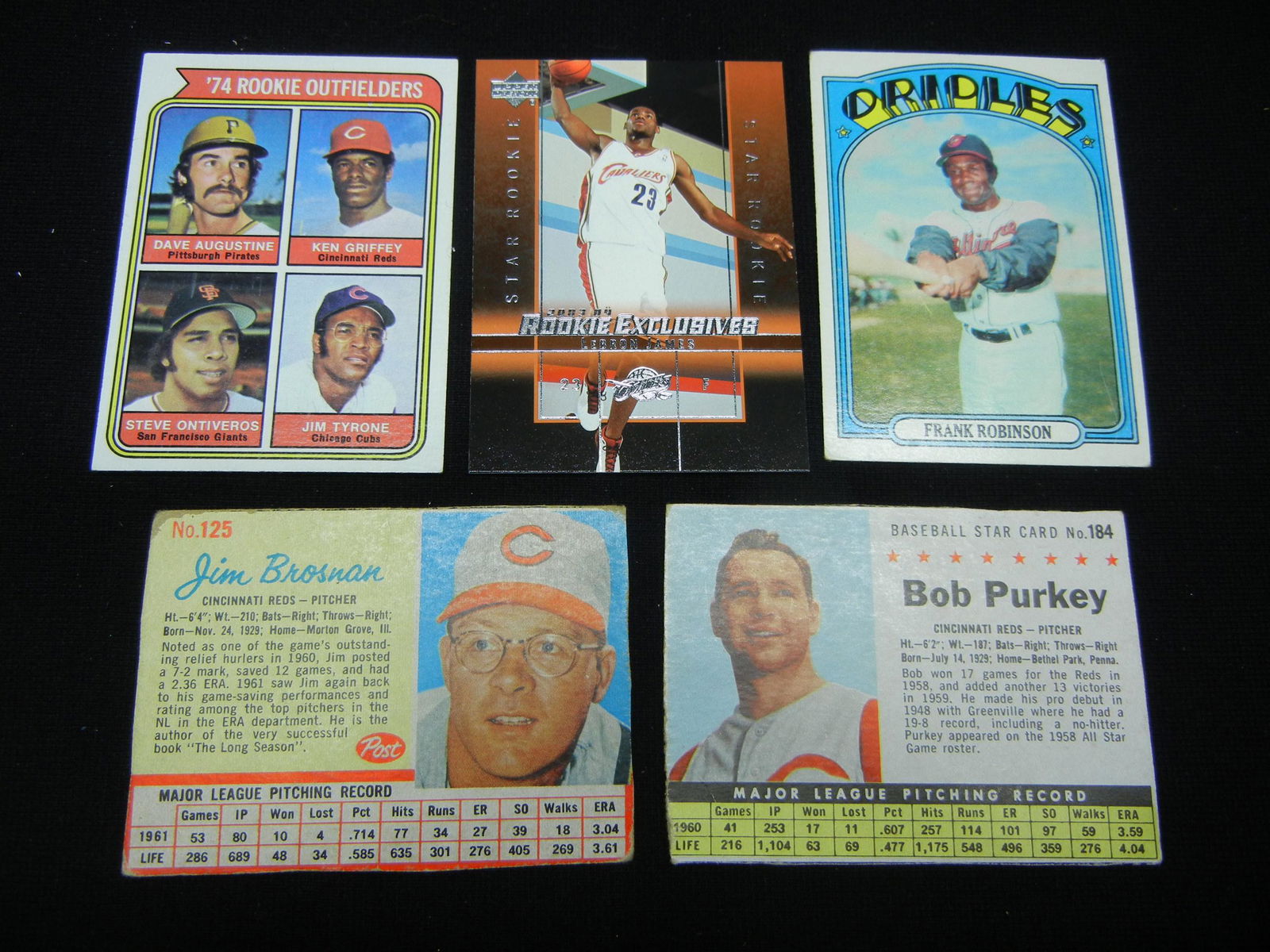 (4) Baseball Cards, and a Lebron James Rookie Card (1 of 7)