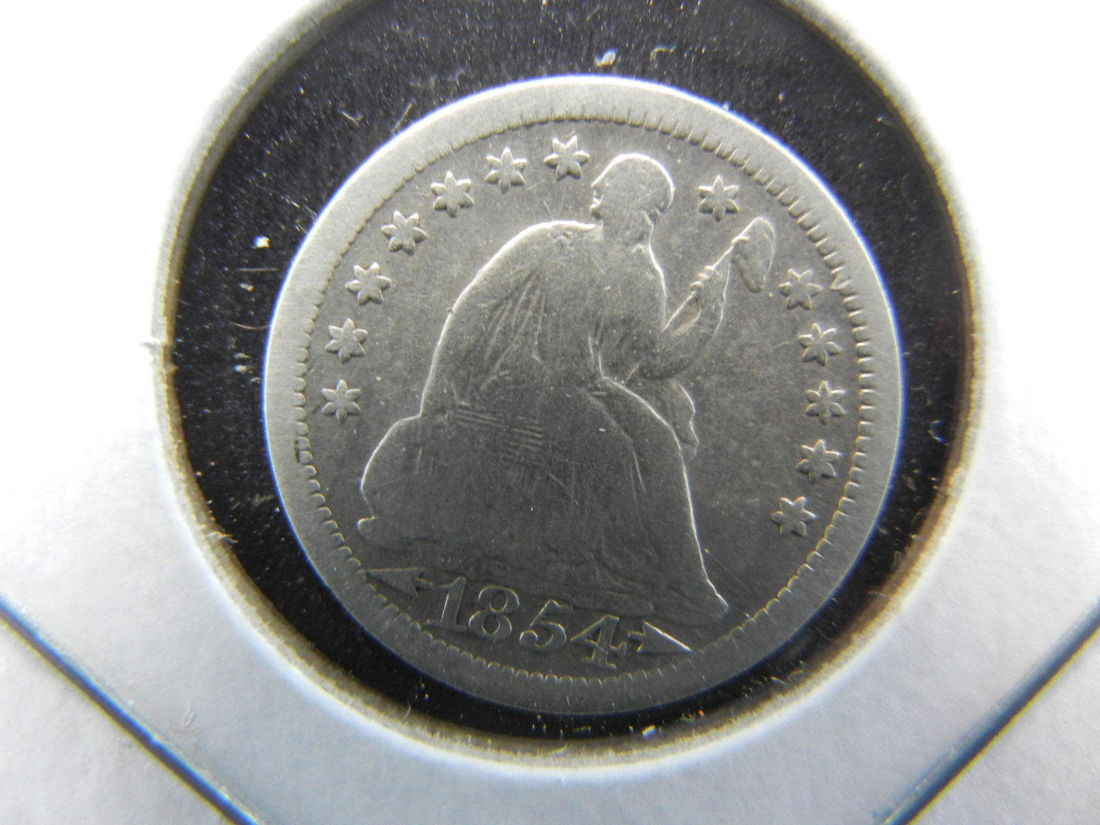 1854 arrows Seadted Half Dime. Fine. (1 of 3)