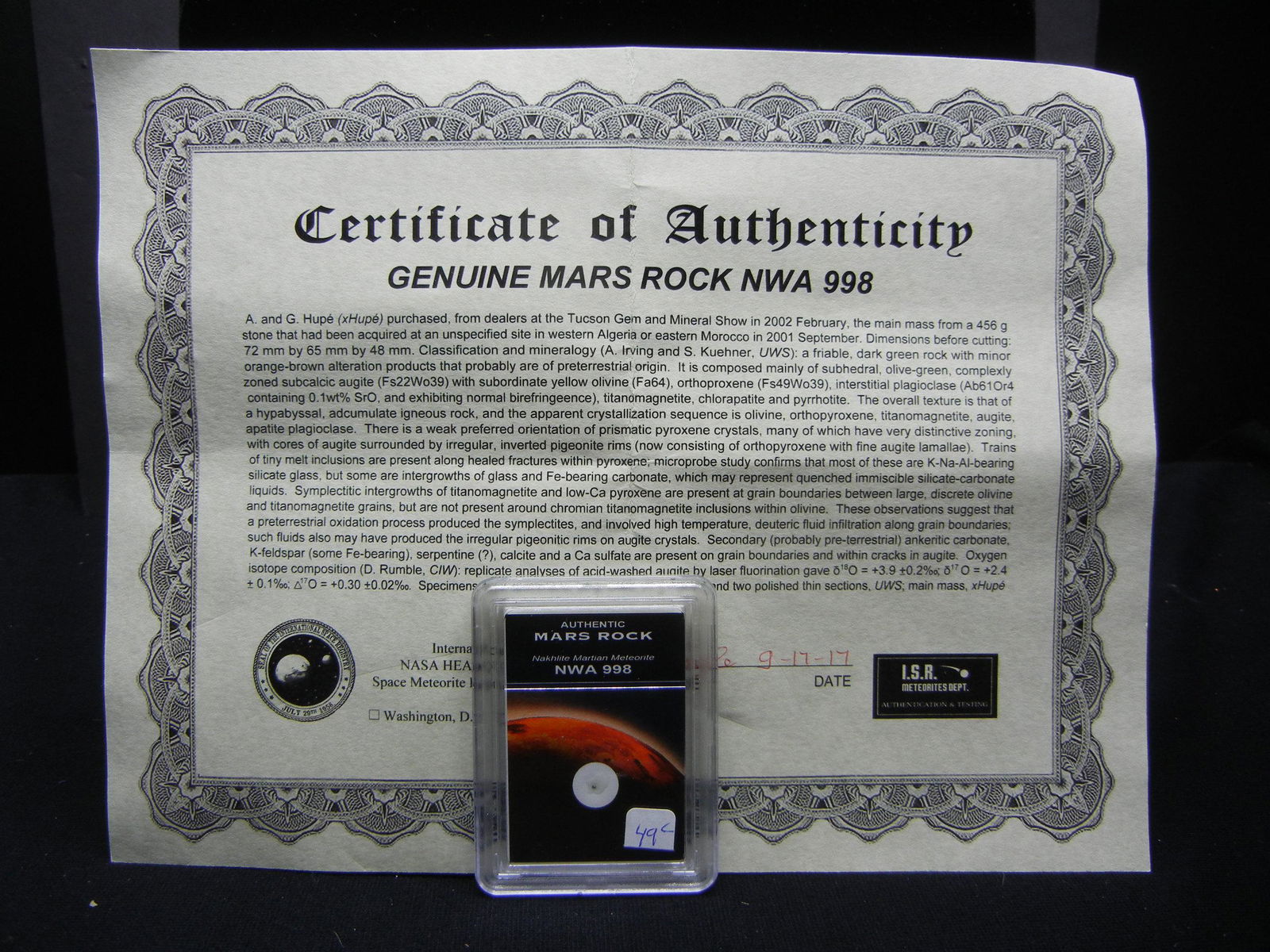 (MARS ROCK), MARTIAN METEORITE NWA 4468, DISCOVERED IN (1 of 5)