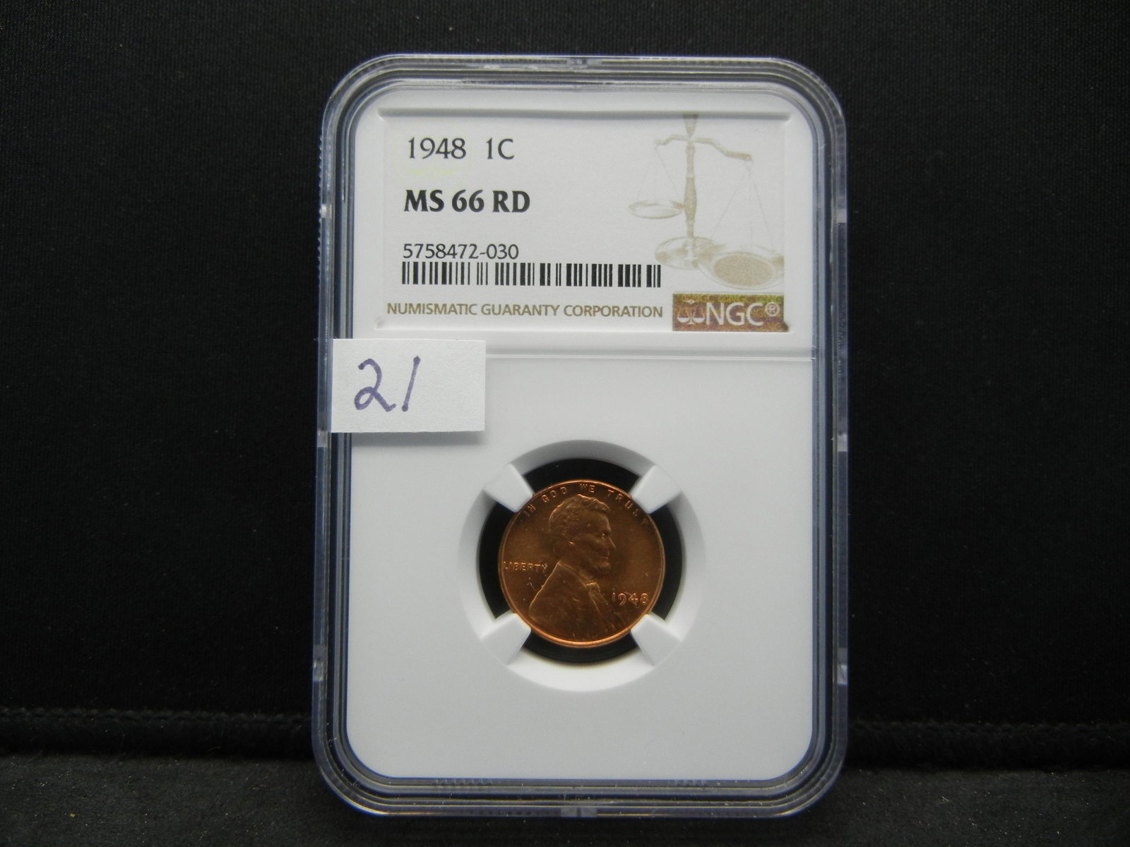 1948 Lincoln Cent NGC MS66 RED NGC Price Guide $135: 1948 Lincoln Cent NGC MS66 RED NGC Price Guide $135