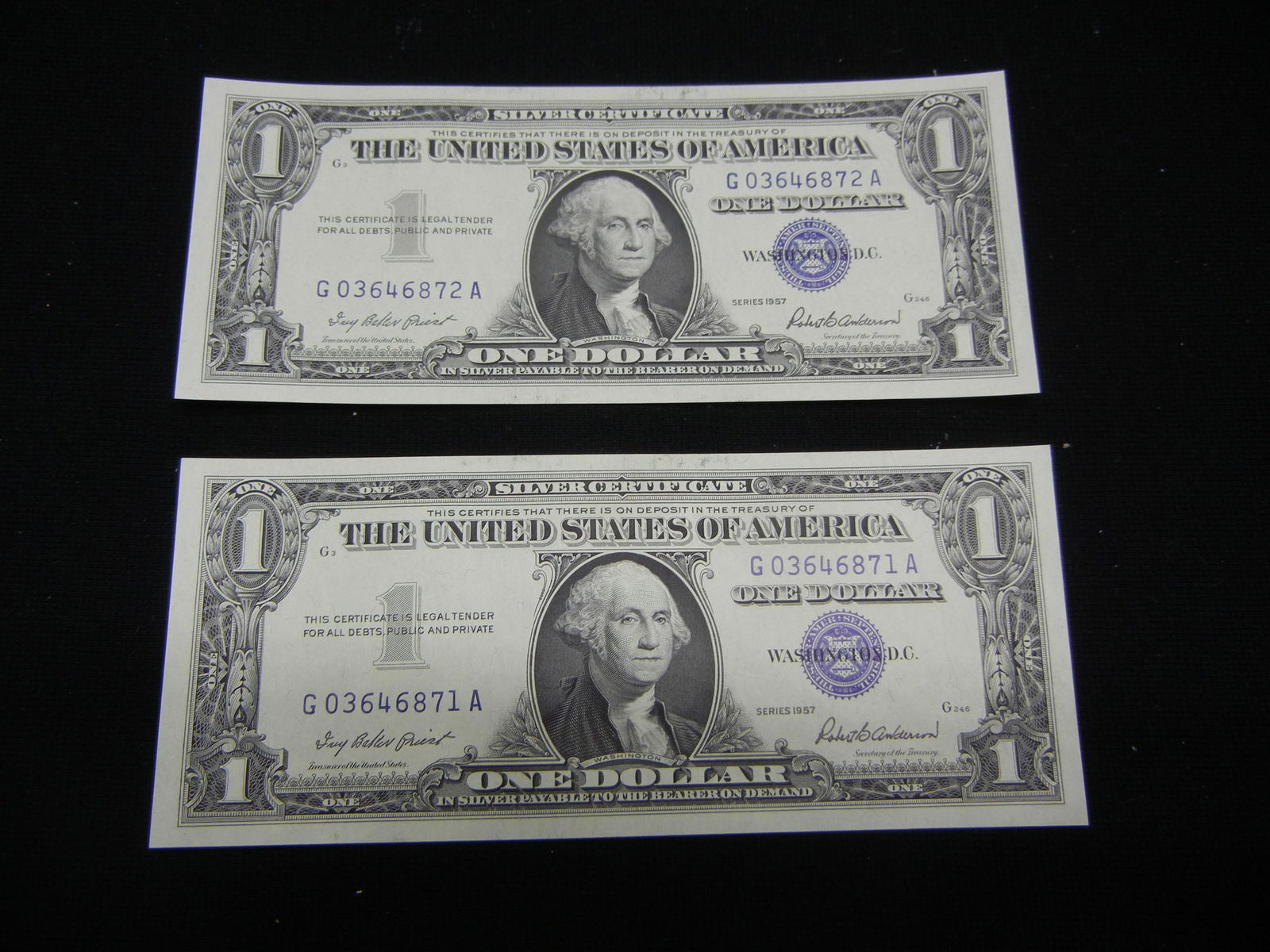 (2) Consecutive Serial Numbers $1.00 Silver Certificate (1 of 5)
