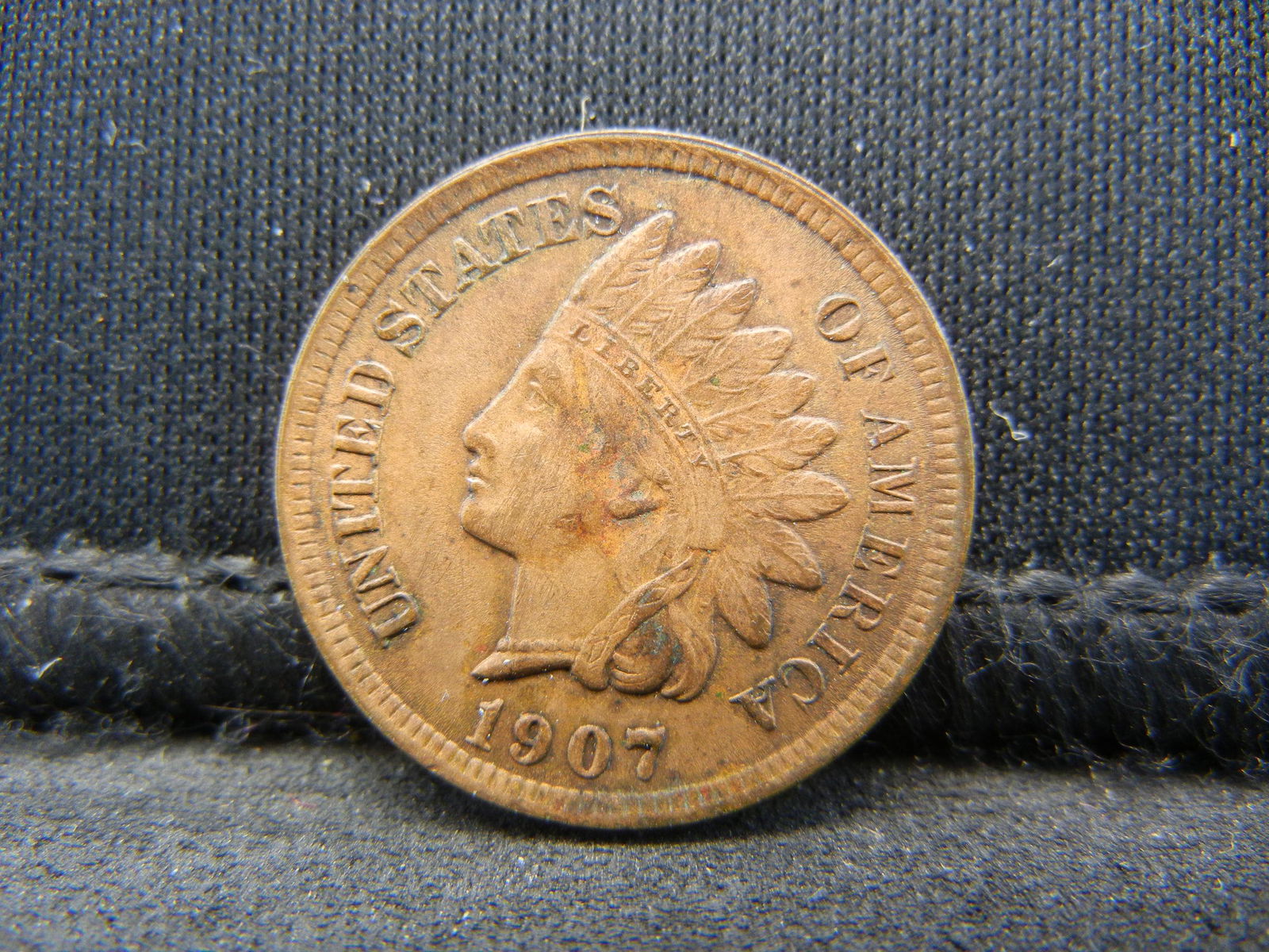 1907 Indian Cent, Full Bold Liberty, 4 Diamonds, AU+. (1 of 2)