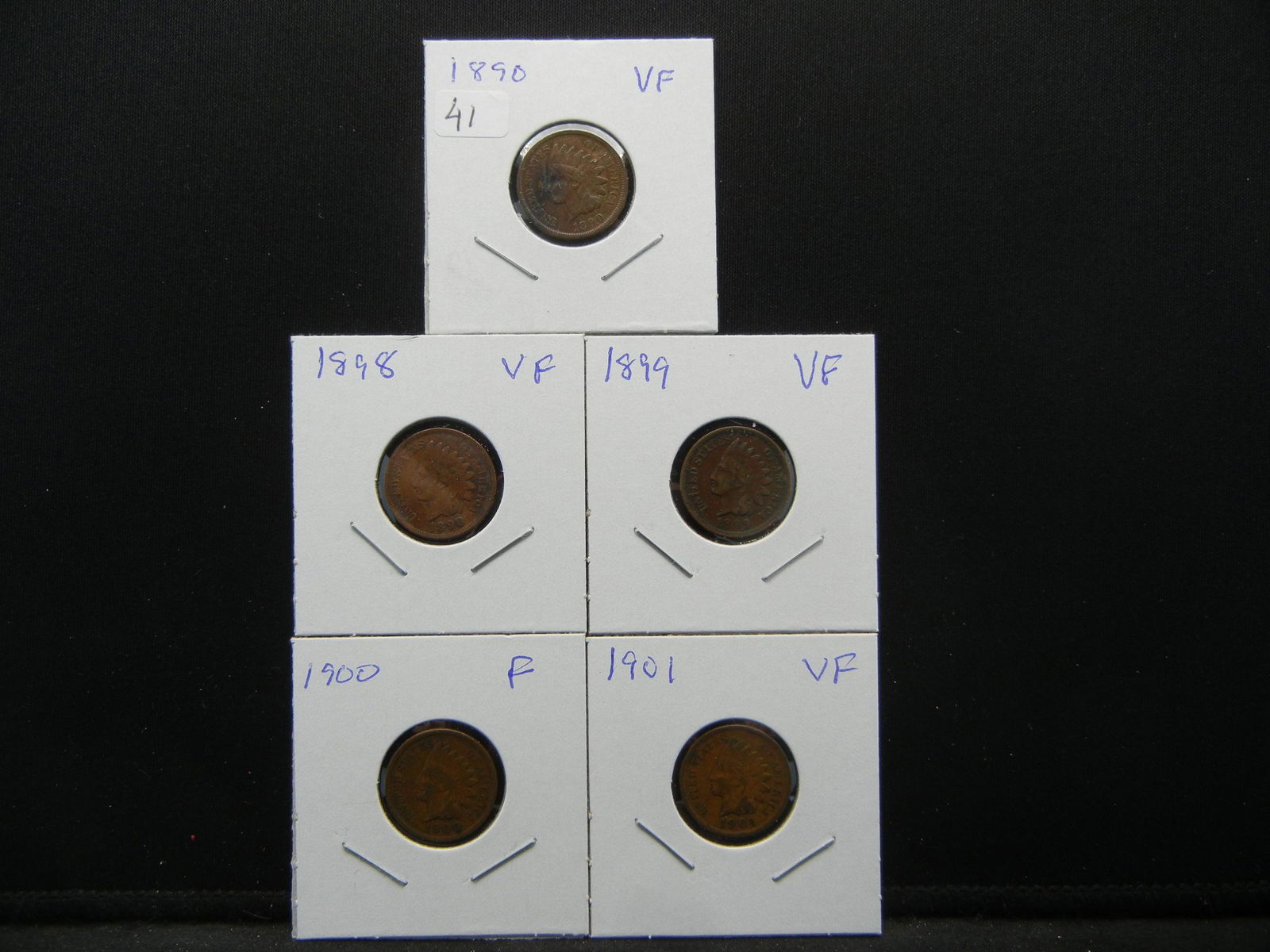 (5) Nice Indian Cents; 1890 VF, 1898 VF, 1899 VF, 1901 (1 of 7)