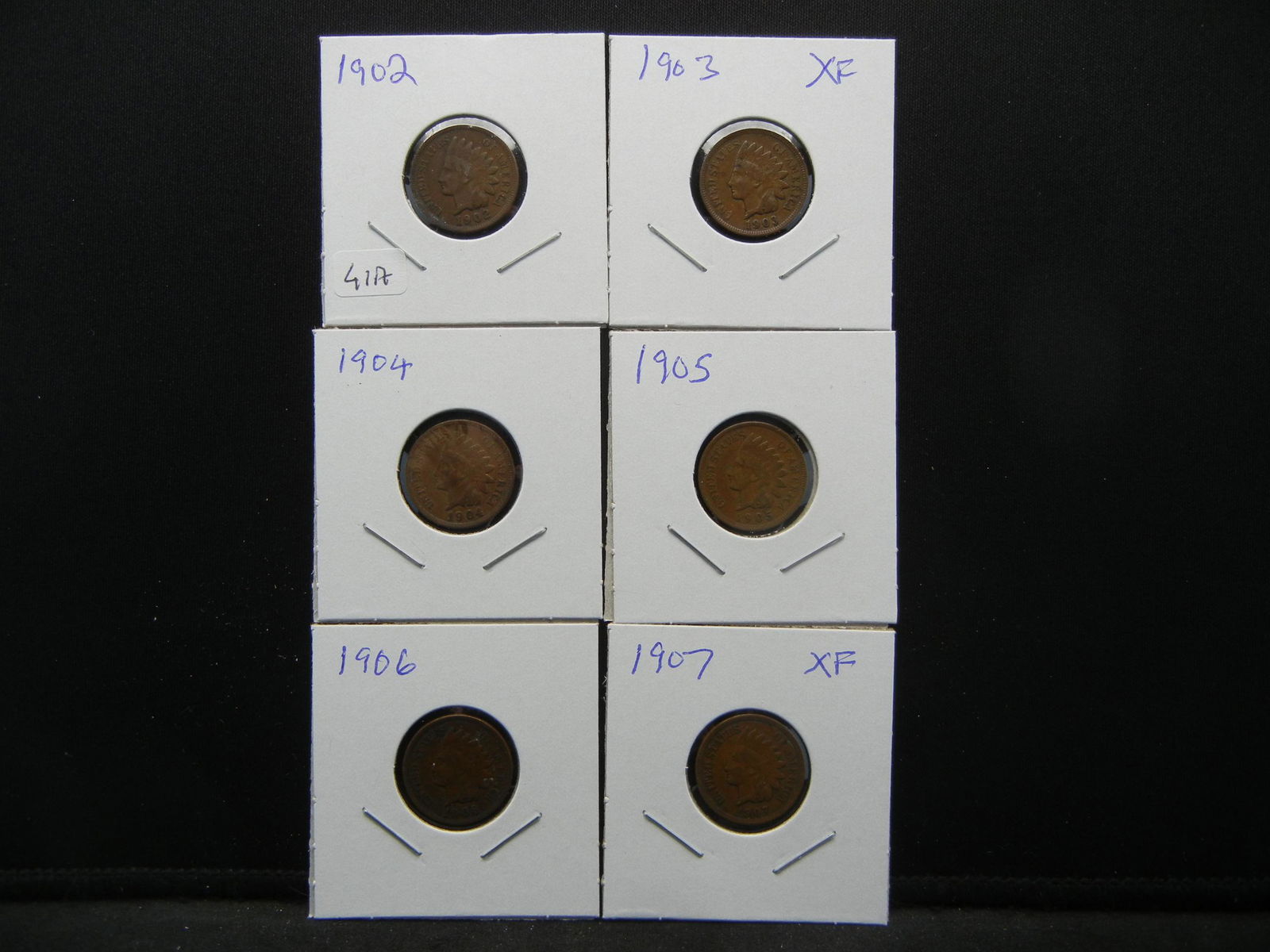 (6) Nice Indian Cents; all full libs with 1902, 03 XF, (1 of 7)
