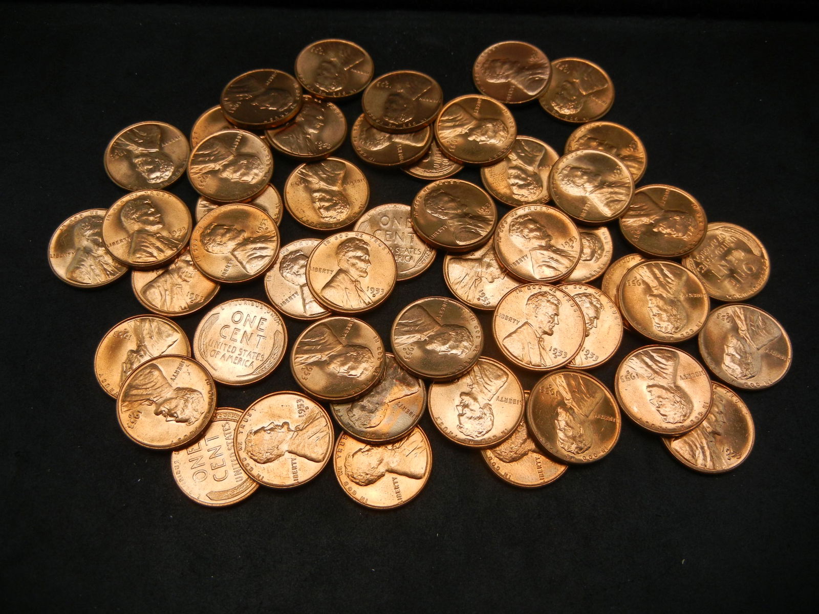 (50) 1953-D Wheat Cents.  Red Uncirculated.  Nice roll. (1 of 4)