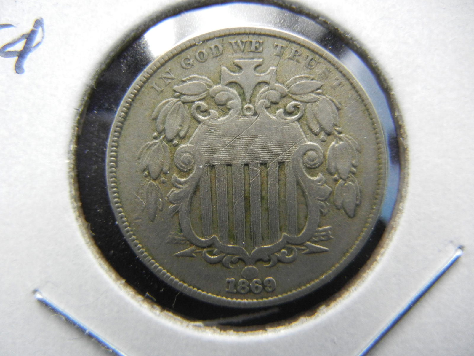 1869 Shield 5c.  VF. (1 of 3)