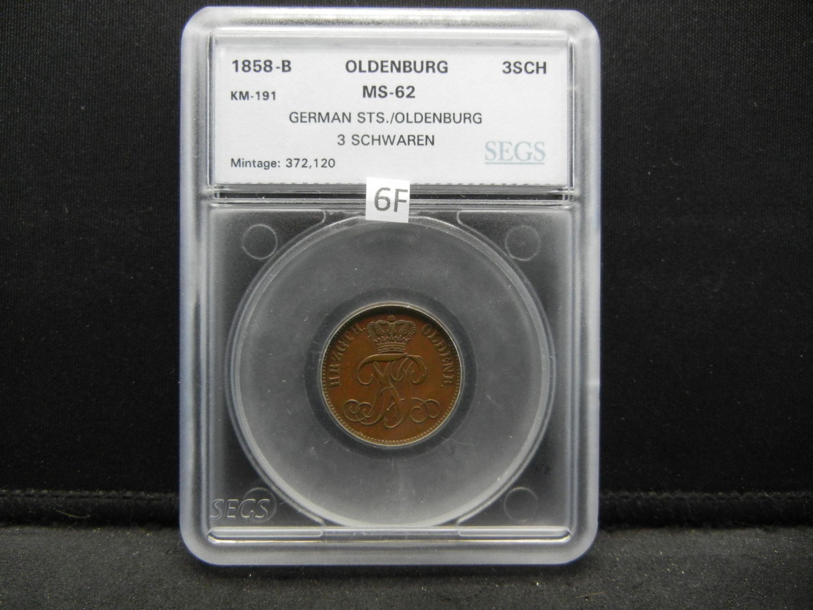 1858-B German States/Oldenburg 3 Schwaren.  SEGS MS-62. (1 of 4)