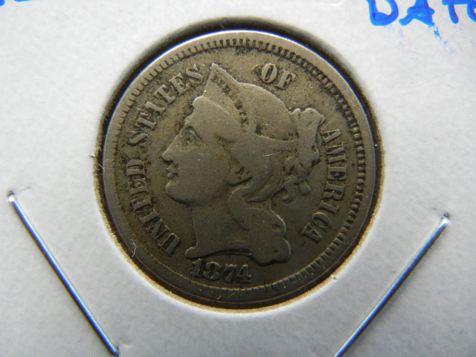 1874 3c Nickel.  VF.  Scarce Date. (1 of 3)