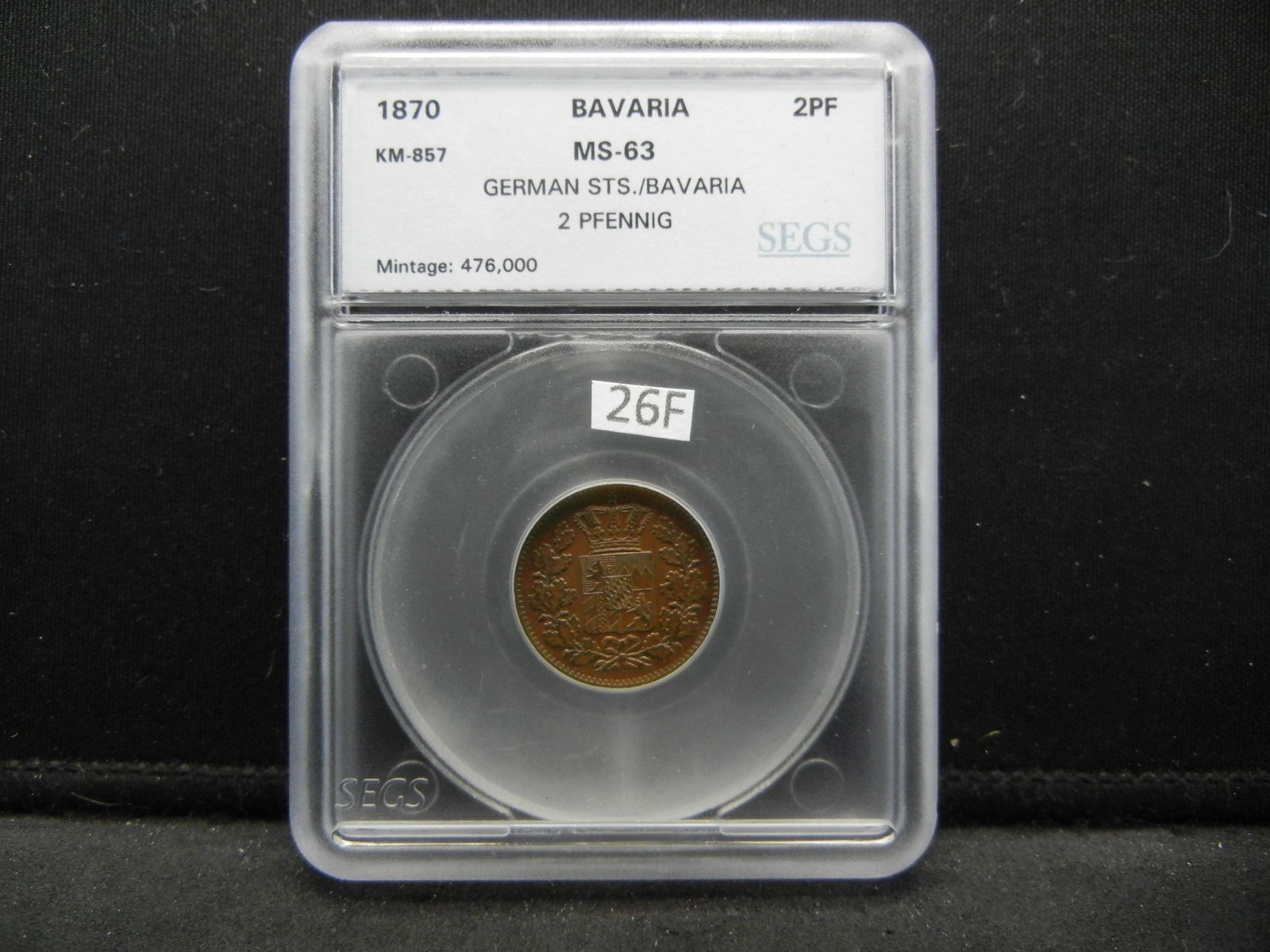 1870 German States/Bavaria 2 Pfennig.  SEGS MS-63. (1 of 4)