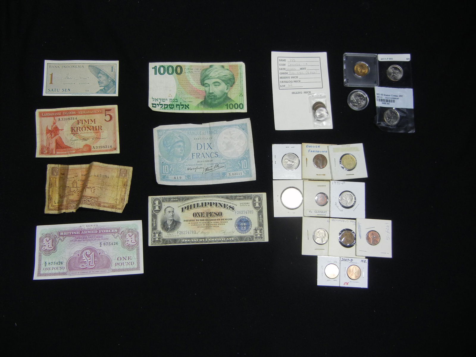 Misc. Lot:  Foreign Currency, U.S. and Foreign Coins. (1 of 6)