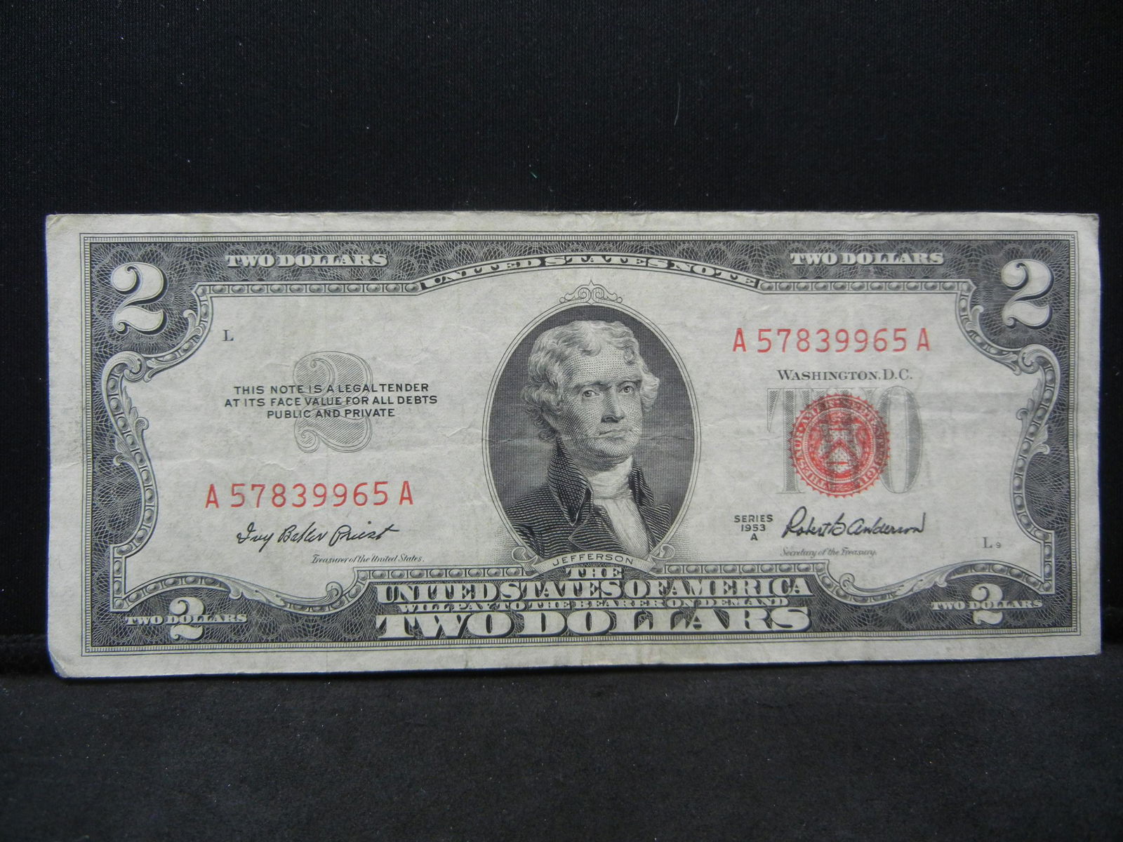 Series 1953 A United States $2.00 Red Seal Note (1 of 3)