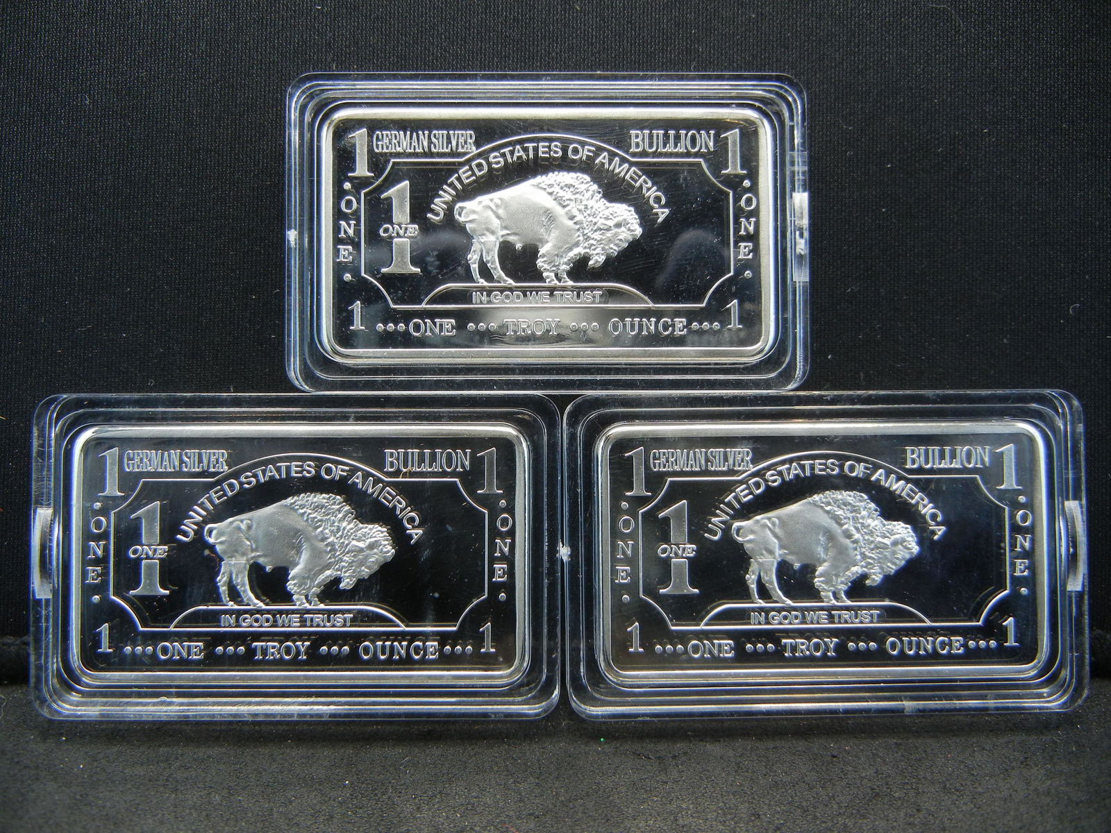 CLAD (3) One Troy Ounce German Silver Buffalo Collector: CLAD (3) One Troy Ounce German Silver Buffalo Collector Bars CLAD