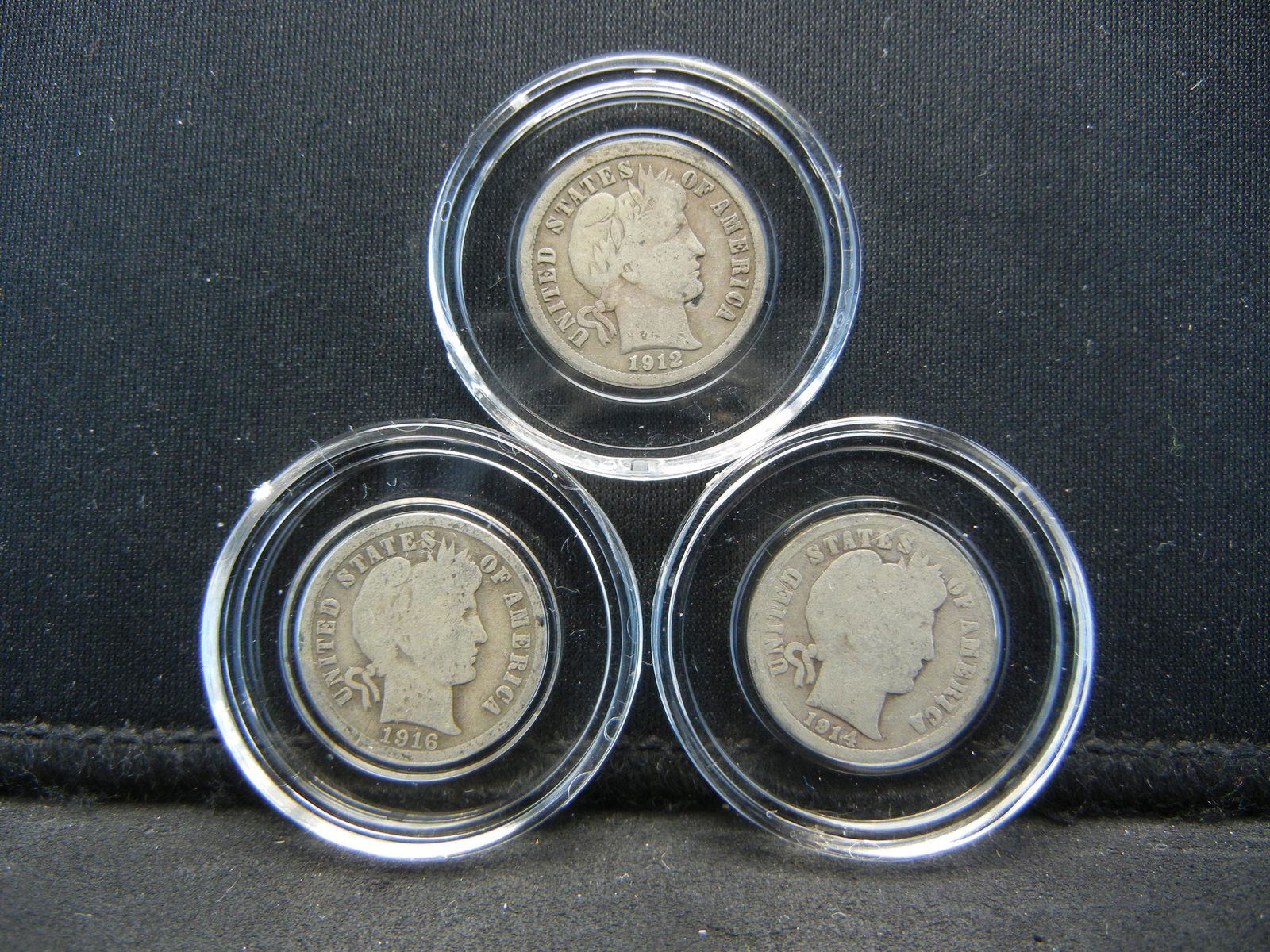 (3) SILVER (90%) BARBER DIMES, (1912/1914/1916), (1 of 2)