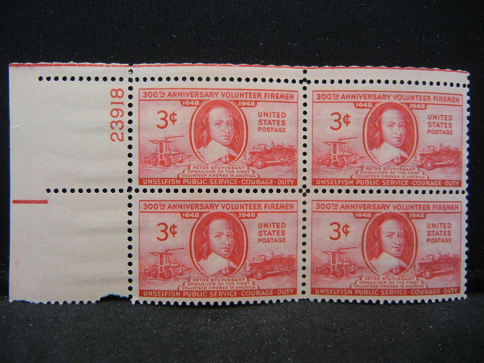 Volunteer firemen plate block: Volunteer firemen plate block