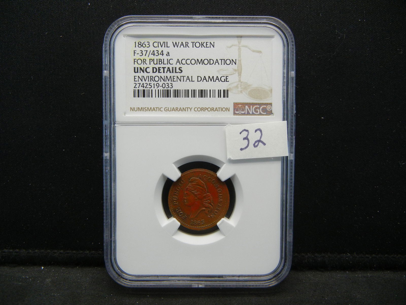1863 Civil War Token NGC Unc Details (1 of 4)