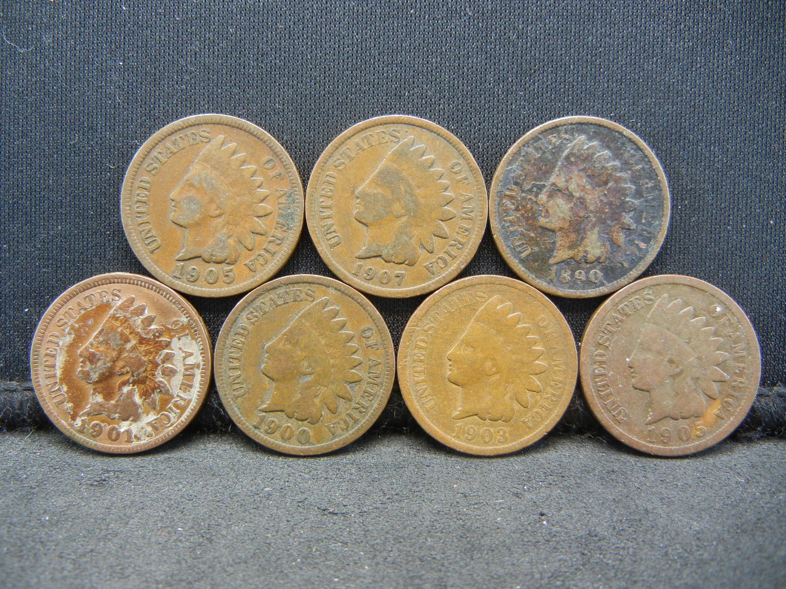 (7) Indian Head Cents, 1890, 1900, 1901, 1903, 1905, (1 of 2)
