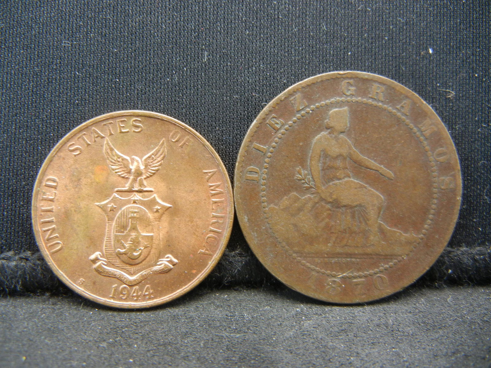 1870 Diez Centavos and 1944 BU Philippines Un Peso Nice (1 of 2)
